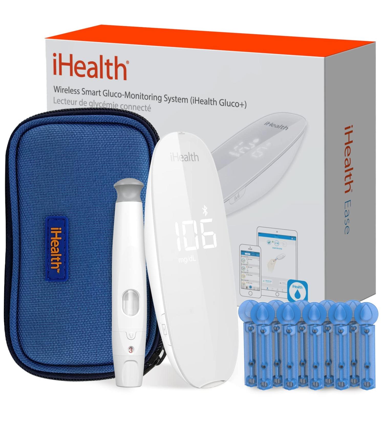 iHealth Gluco Plus Smart Blood Glucose Meter Kit with Wireless Monitor, Lancing Device, Lancets, and Carrying Case - 10 Count - Buy Online on GoSupps.com