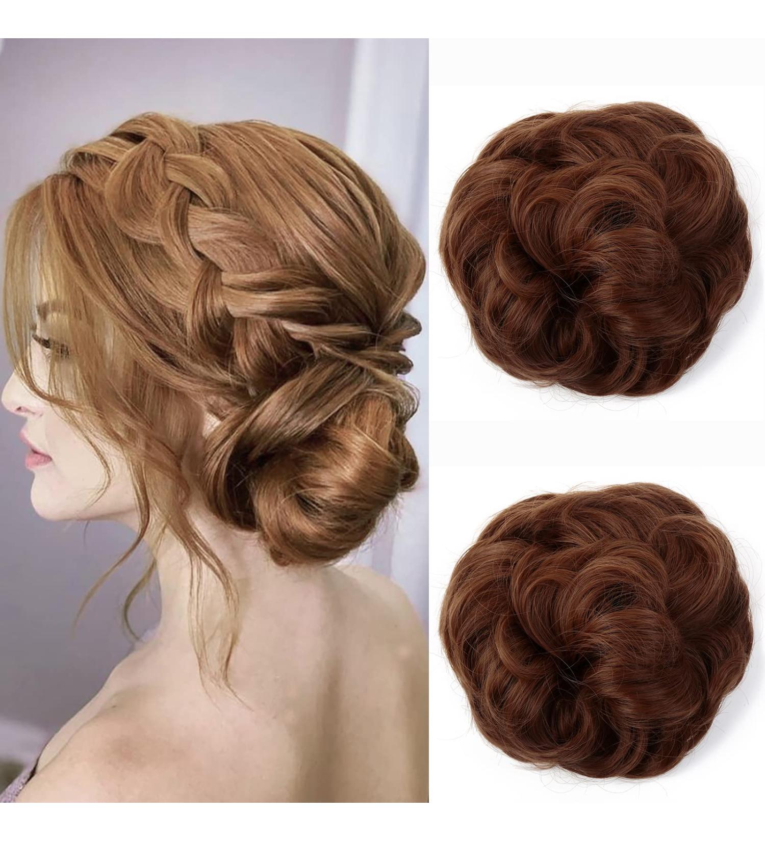 JJstar 2PCS Medium Auburn Messy Bun Hair Pieces - Curly Fake Donut Updo Scrunchies for Women & Girls - High Heat Resistant Synthetic Fiber - Buy Online on GoSupps.com