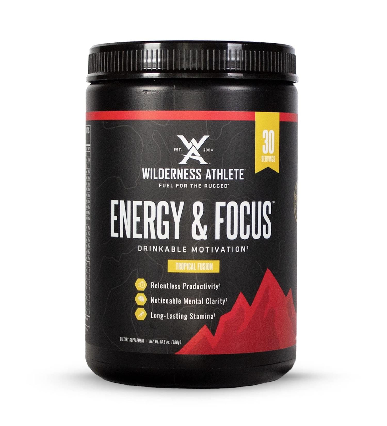 Wilderness Athlete Energy & Focus - Natural Caffeine Energy Booster for Men & Women | Low-Carb Zero Sugar Drink Mix - 30 Servings (Tropical Fusion - Buy Online on GoSupps.com