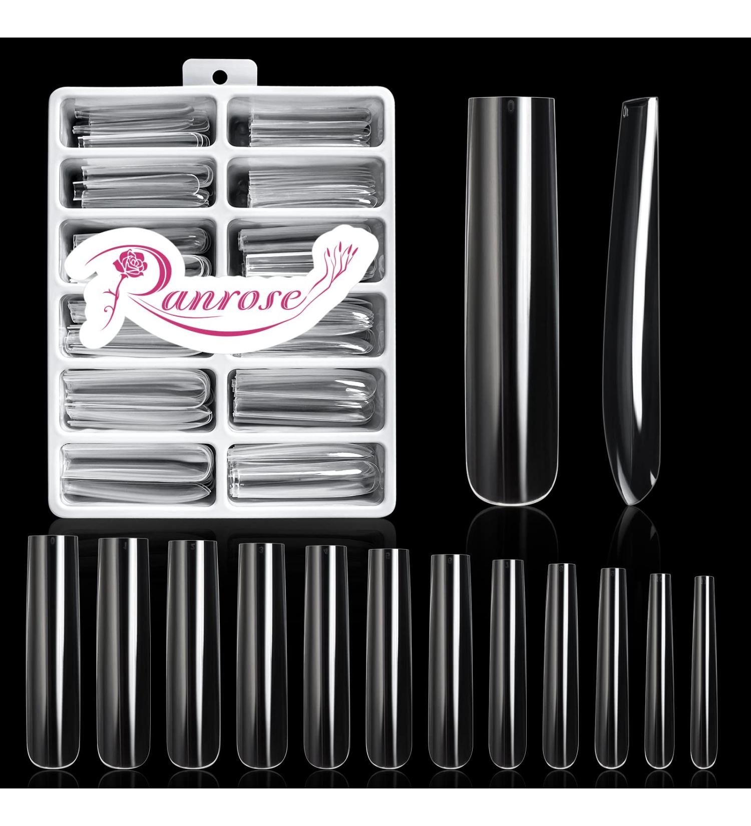 Ranrose 240PCS XXXL Long Square Acrylic Nail Tips - Clear Full Cover Straight Tapered Square Nails - 3XL Long Square Tips - Buy Online on GoSupps.com