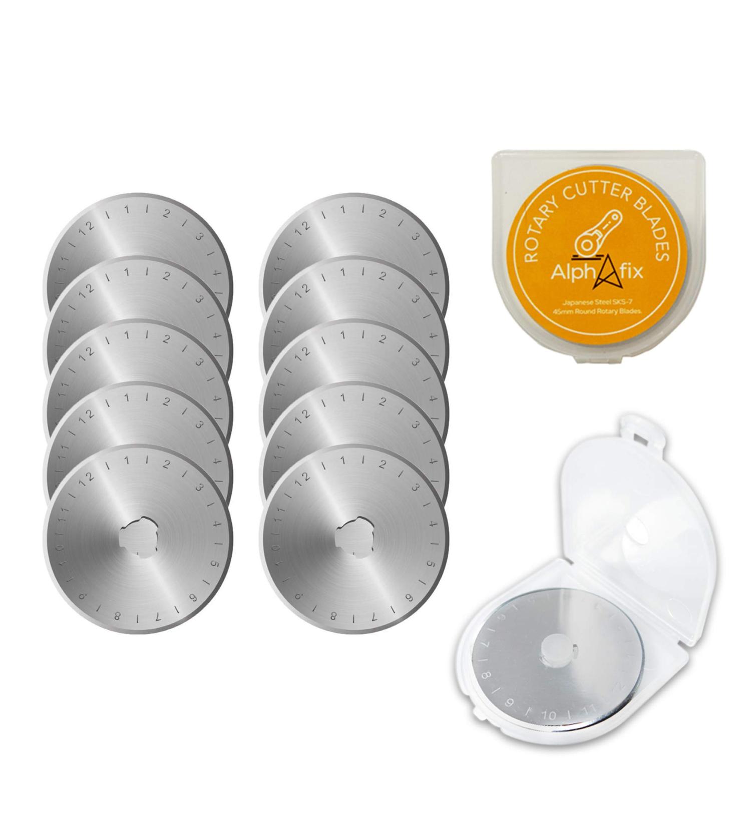 Alphafix 45mm Rotary Cutter Blades - 10 Pack | SKS-7 Steel Blades for Quilting, Scrapbooking, Sewing | Easy Replaceable & Sharp | Compatible with 45mm Cutters - Buy Online on GoSupps.com