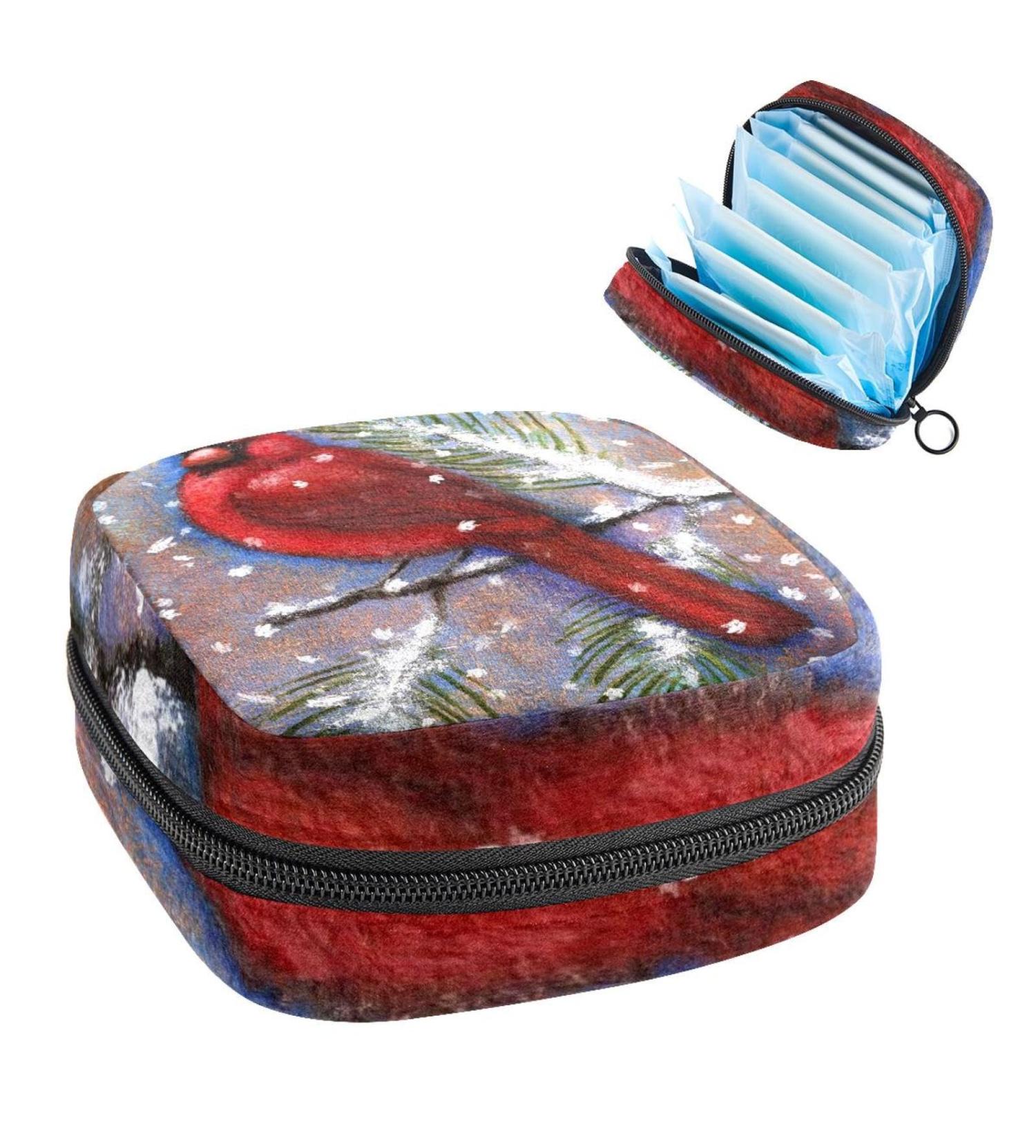 Vintage Red Animal Bird Color Period Bag | Sanitary Napkin Storage & Travel Makeup Pouch - GIAPB - Buy Online on GoSupps.com