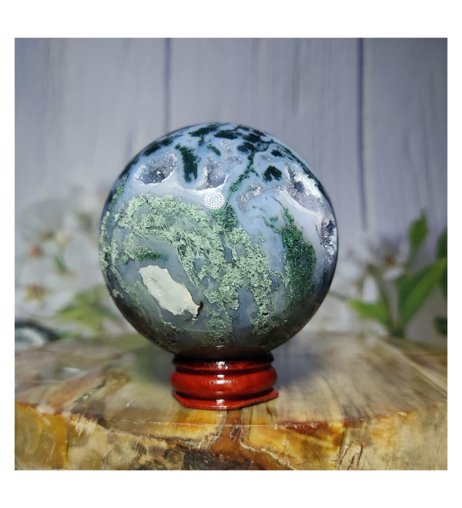 Natural Crystal Rough Natural Sphere Natural Aquatic Agate Ball Moss Sphere Quartz Crystal Geode Feng Shui Reiki Home Decoration 1pc (Color : 480-490g)