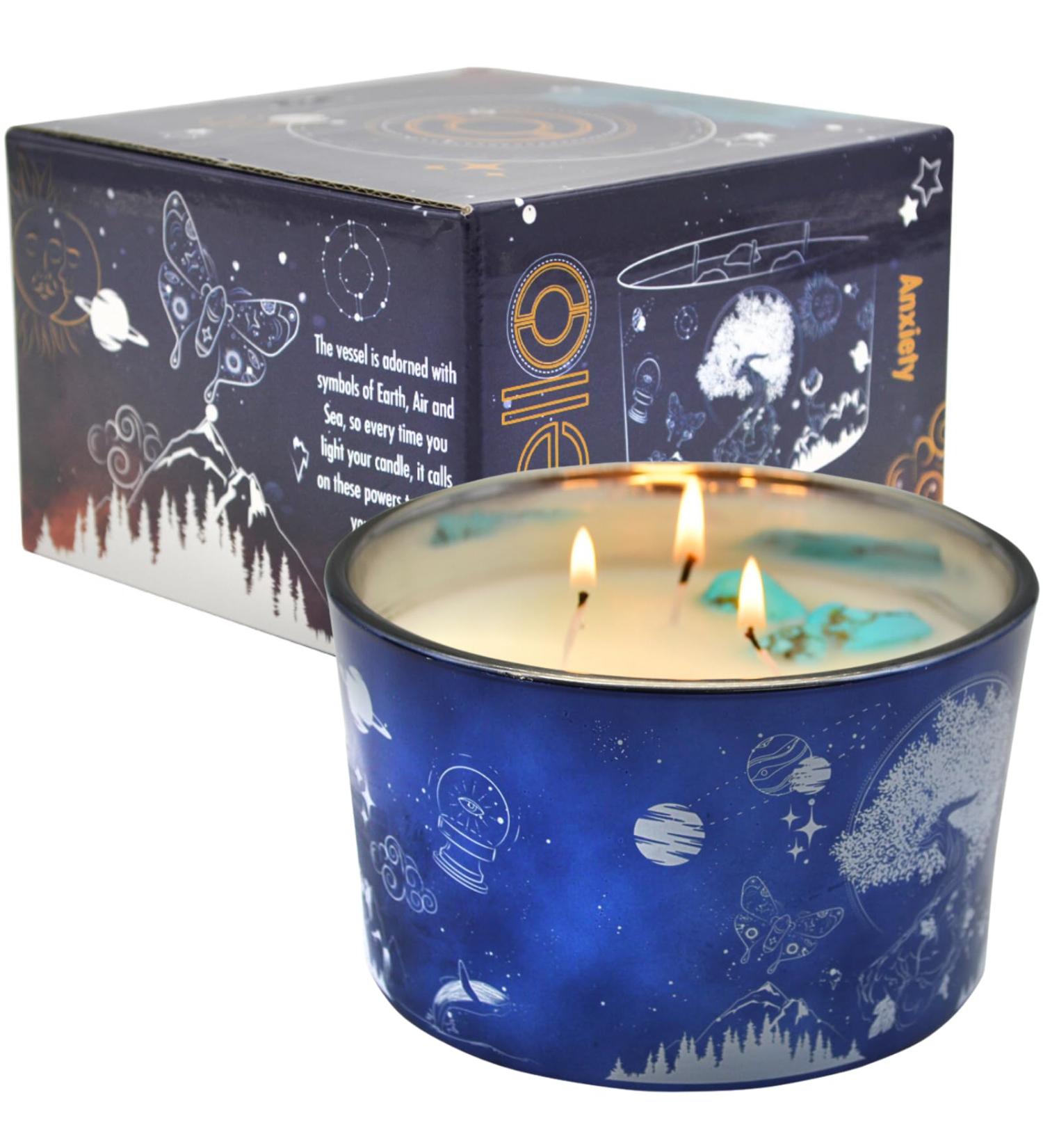 Celestial Large Scented Candle with Turquenite Gemstones - Blue Crystal Astrology Gift for Men and Women - Anxiety Relief Candle - Buy Online on GoSupps.com