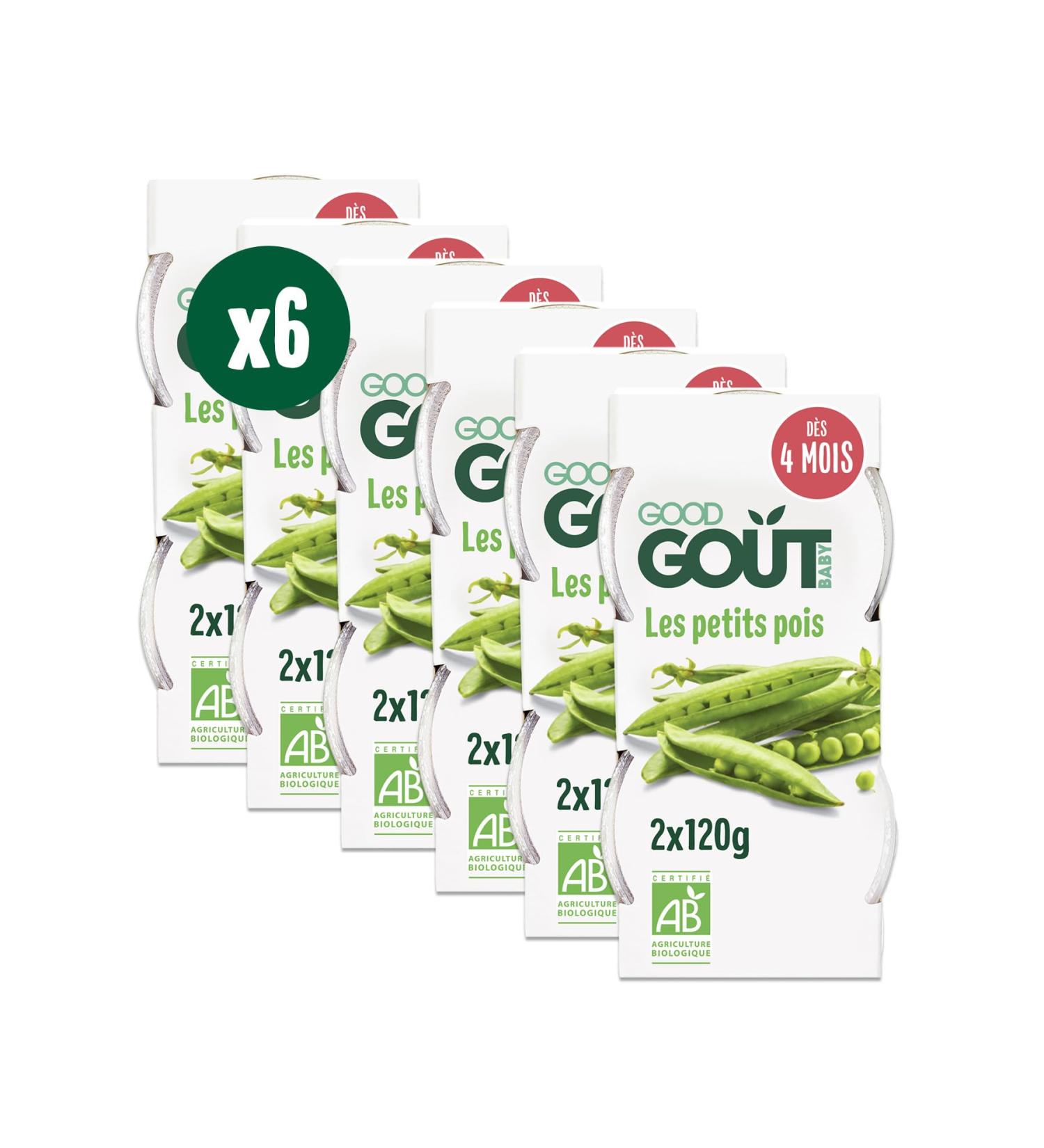 GOOD GO T - Les Petits Pois - Plat Cuisin Pour B b - D s 4 Mois - Pur e Lisse - Fabriqu En Bretagne - Bol Micro-Ondable - 2x120g - Lot de 6 Petit Pois - Buy Online on GoSupps.com