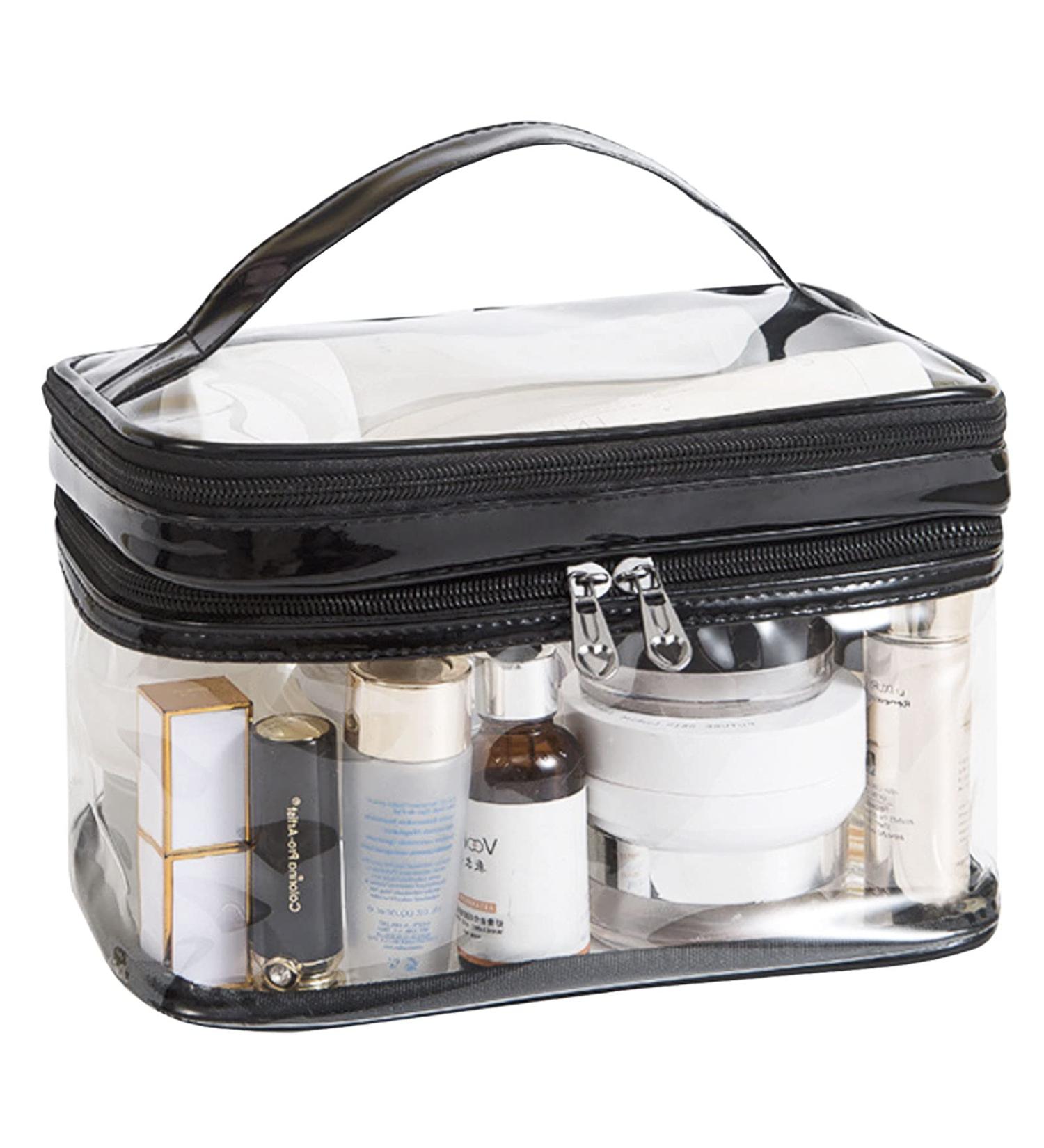 FIYUK Clear Cosmetic Bag Dual Layer Travel Toiletry Organizer | Waterproof Makeup Brushes Holder - Black - Buy Online on GoSupps.com