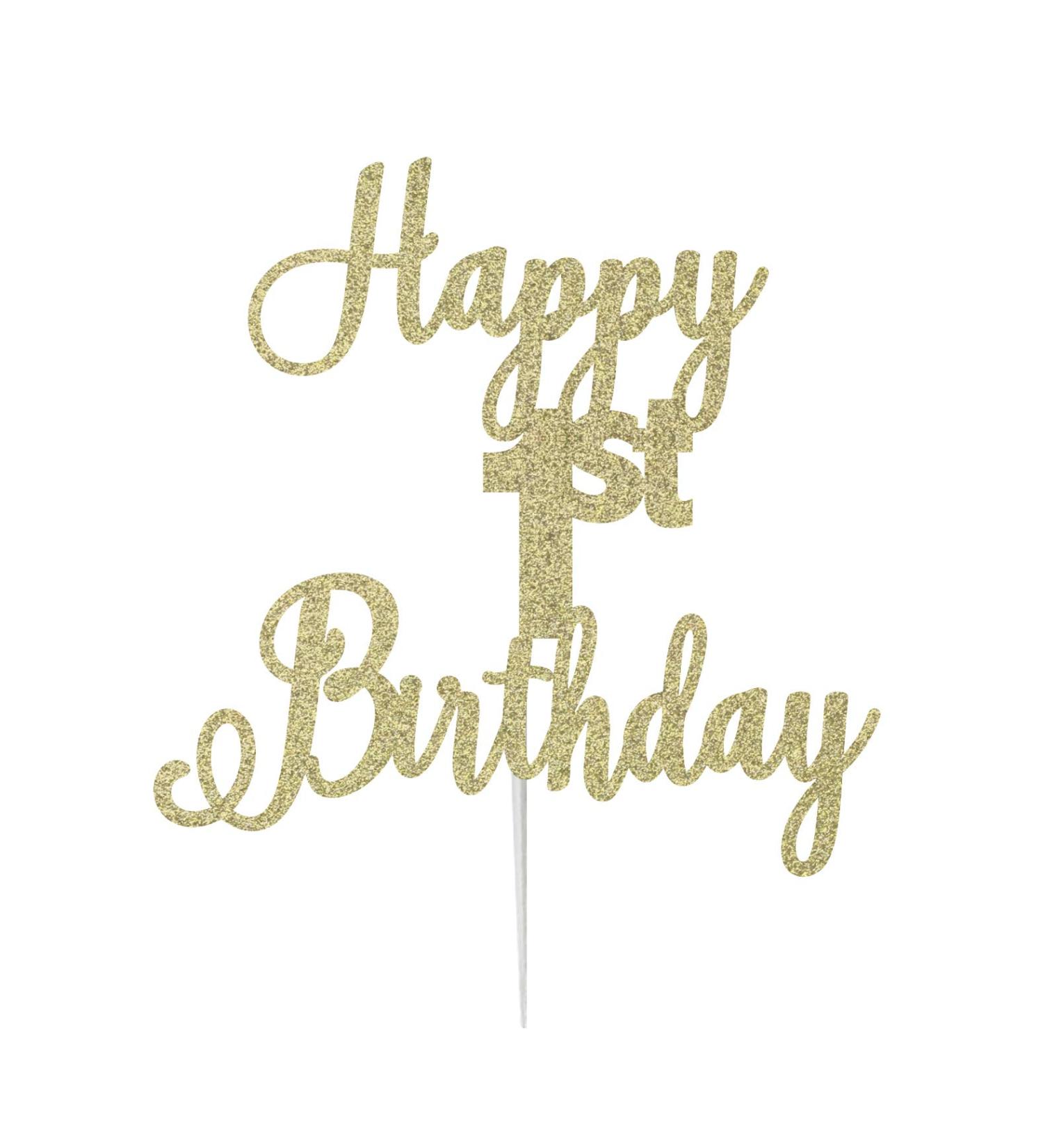 LissieLou Happy 1st Birthday Cake Topper in Pretty Glitter Card Made in the UK - Gold - Buy Online on GoSupps.com