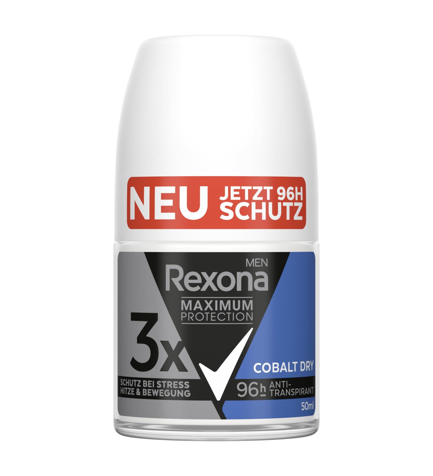  Rexona Rexona Men Maximum Protection 6-Pack Cobalt Dry Roll-On Antiperspirant Deodorants with 3 Protections Against Stress Heat and Movement - 96 Hours of Extreme Protection - 50ml - Buy Online on GoSupps.com