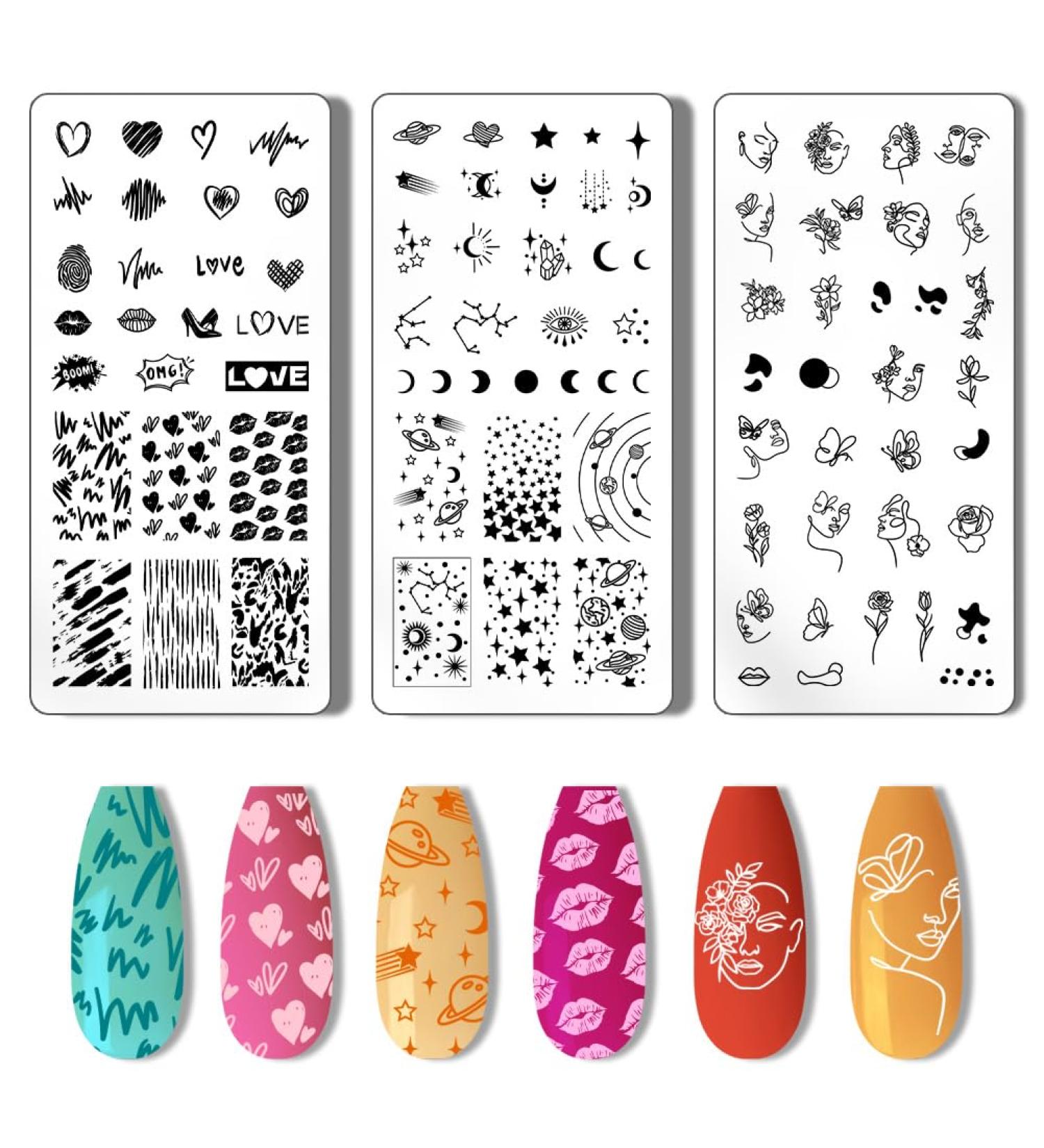 Buy Pandahall 3-Piece Nail Art Stencil Stamp Plate - DIY Star & Love Designs | Stainless Steel Nail Stamps for Women - Buy Online on GoSupps.com