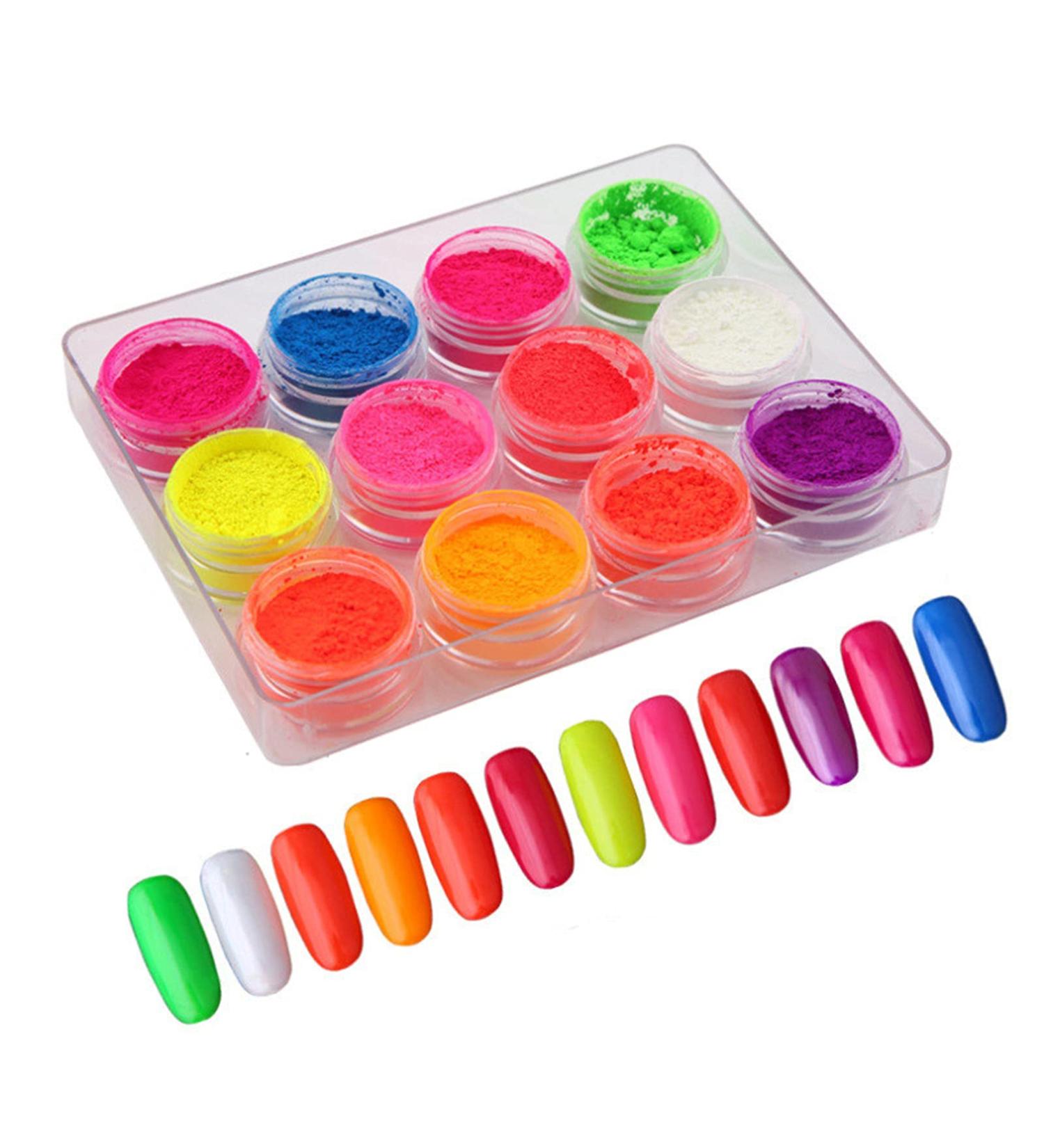 Buy Pigment Nail Powder - 12 Box Neon Acrylic Glitter Set for Stunning Nail Art - International Shipping Available - Buy Online on GoSupps.com