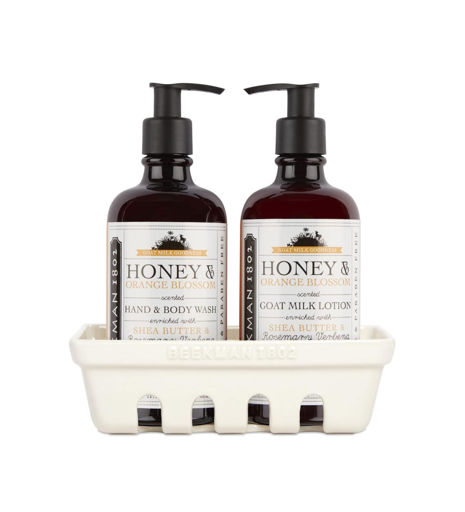 Beekman 1802 Honey & Orange Blossom Hand Care Set - Goat Milk-Based Wash & Lotion in Ceramic Caddy - 12.5 oz - Cruelty Free - Moisturizing for Dry Hands - Buy Online on GoSupps.com