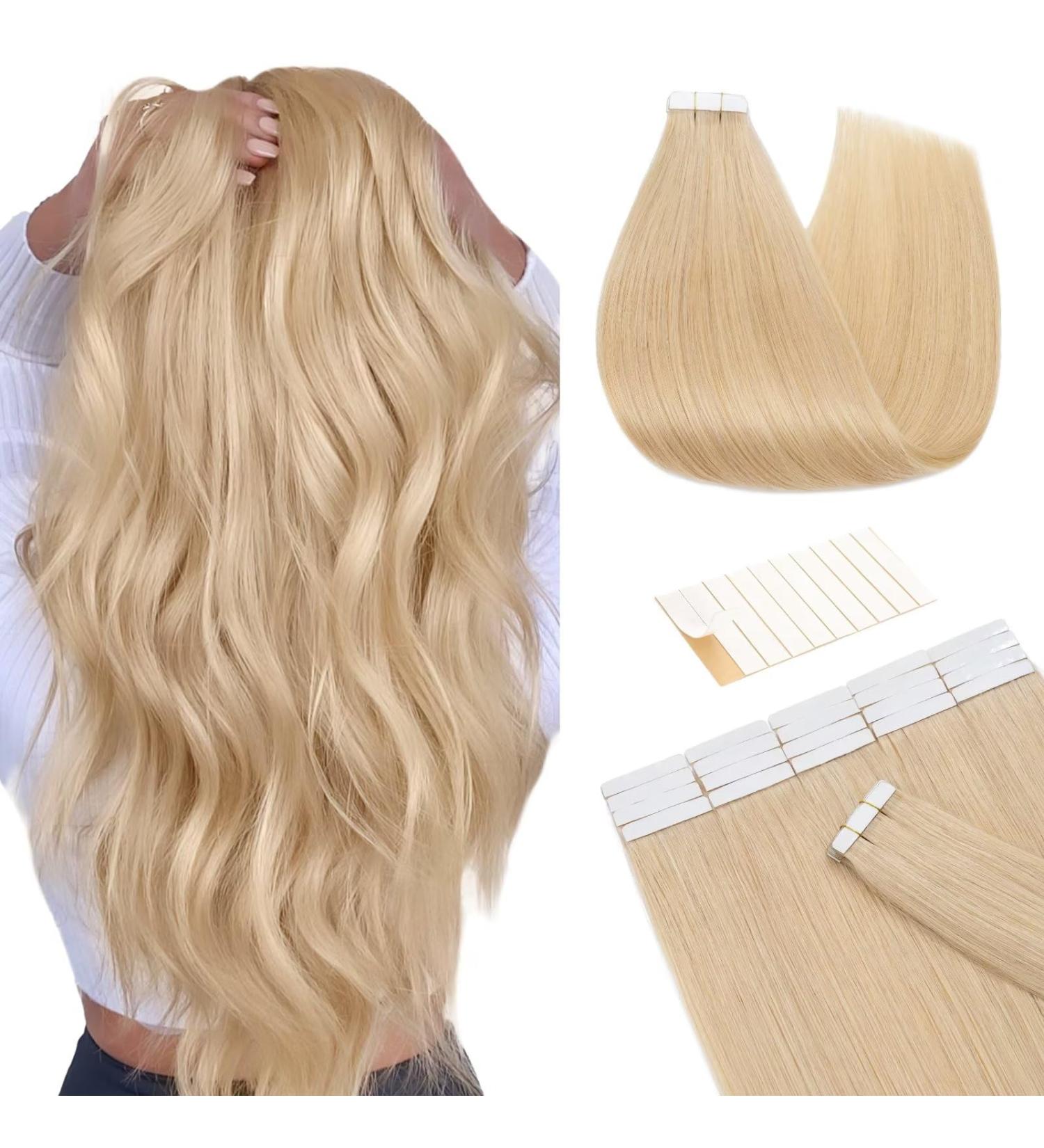 Tess Tape Extensions - Real Human Hair Medium Blonde #24 10 Pcs 18 (45cm) 25g | Remy Tape-In Hair Extensions - Buy Online on GoSupps.com