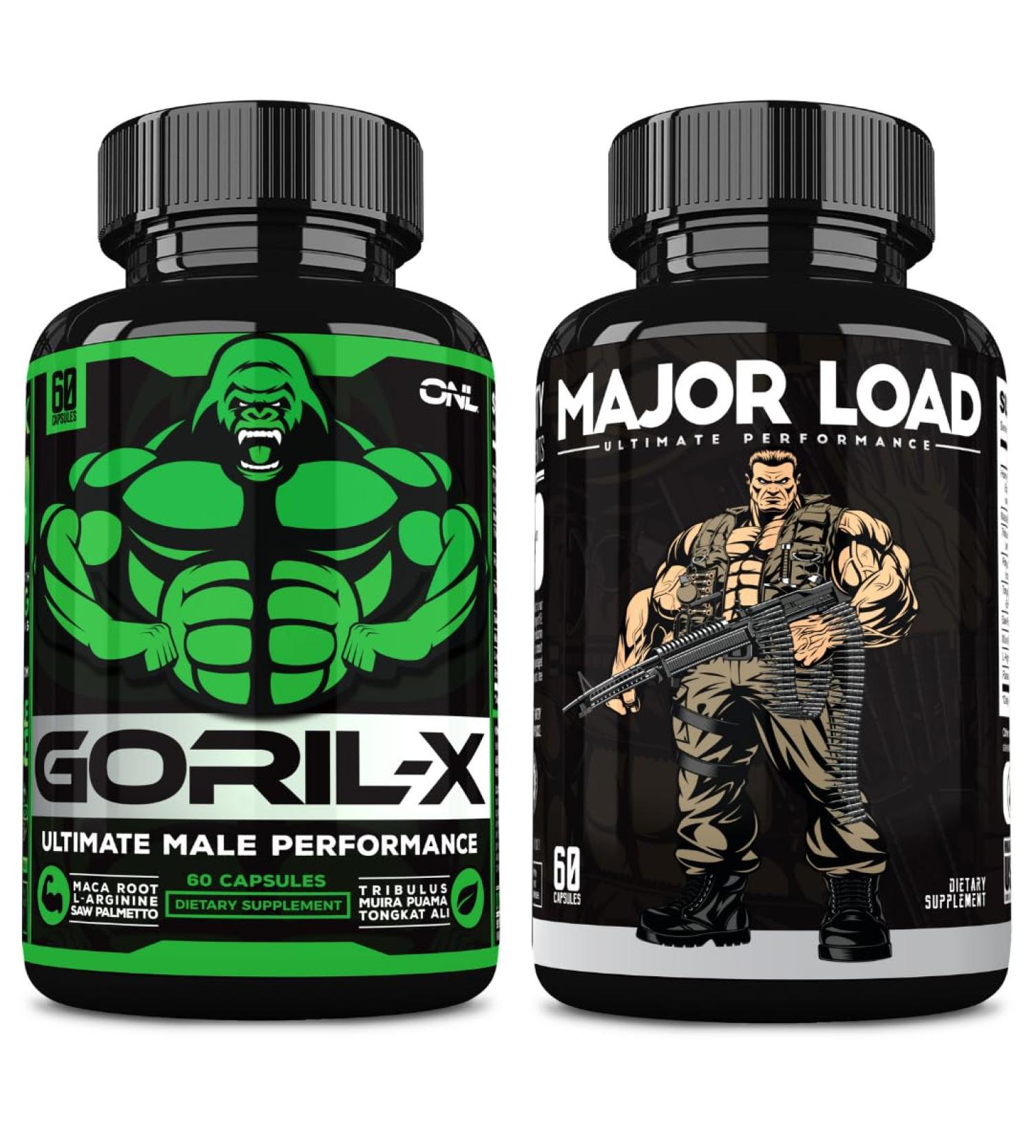 ONL Ultimate Men's Testosterone Booster Bundle - GORIL-X & Major Load Supplements | Enhance Strength Stamina and Energy | with Horny Goat Weed Maca Tongkat Ali Tribulus | 120 Capsules - Buy Online on GoSupps.com