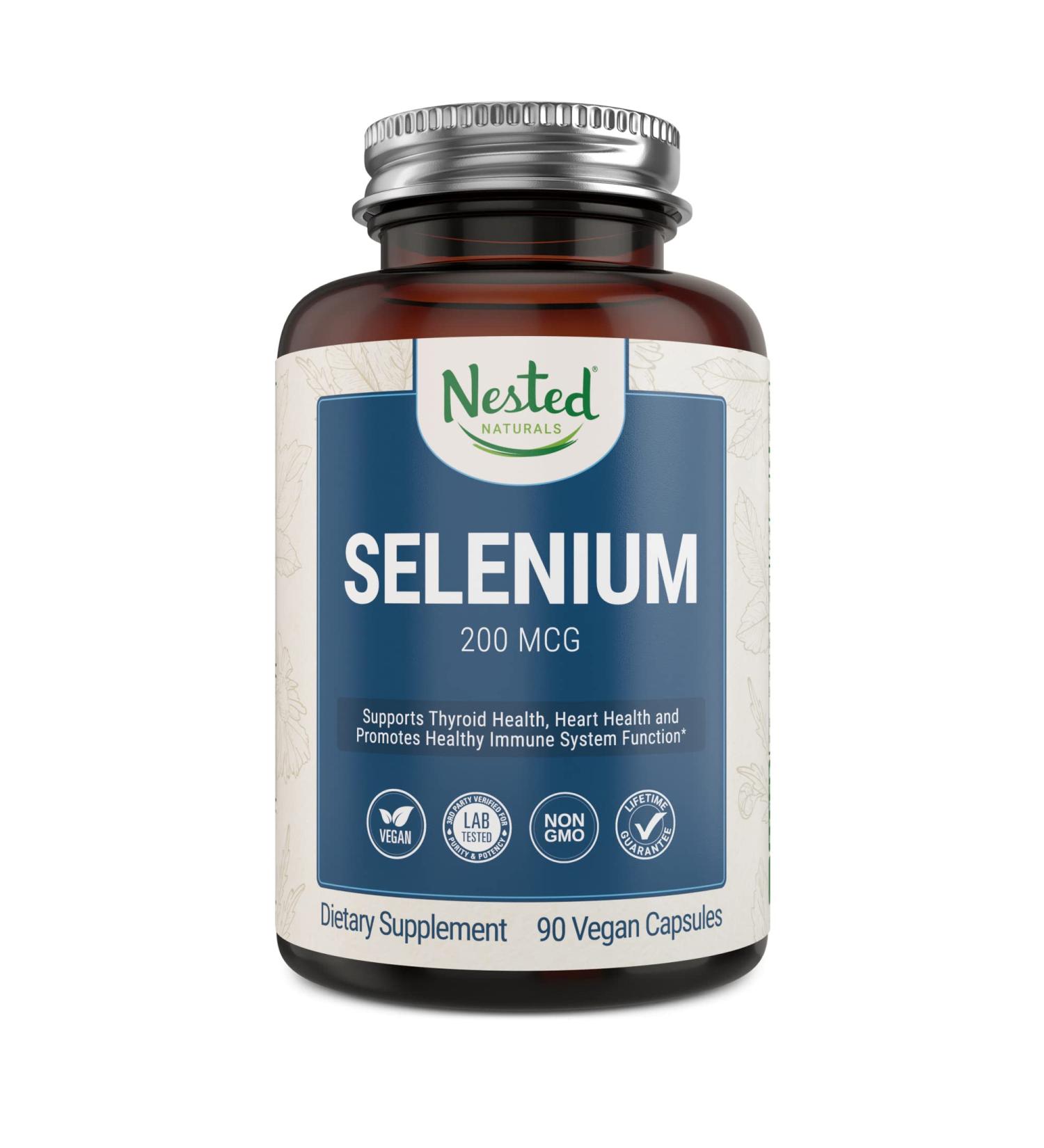 Nested Naturals Selenium 200mcg Supplement for Thyroid, Prostate, and Heart Health - Vegan L-Selenomethionine for Immune Support | Non-GMO & Yeast Free - 60 Tablets - Buy Online on GoSupps.com