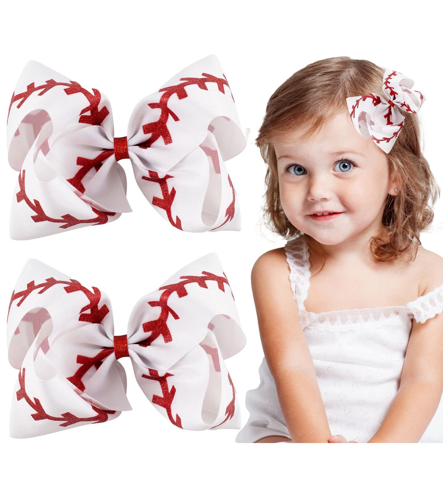Whaline 2Pcs Softball Glitter Hair Bow Clips - Red and White Baseball Cheer Accessories for Girls - Buy Online on GoSupps.com