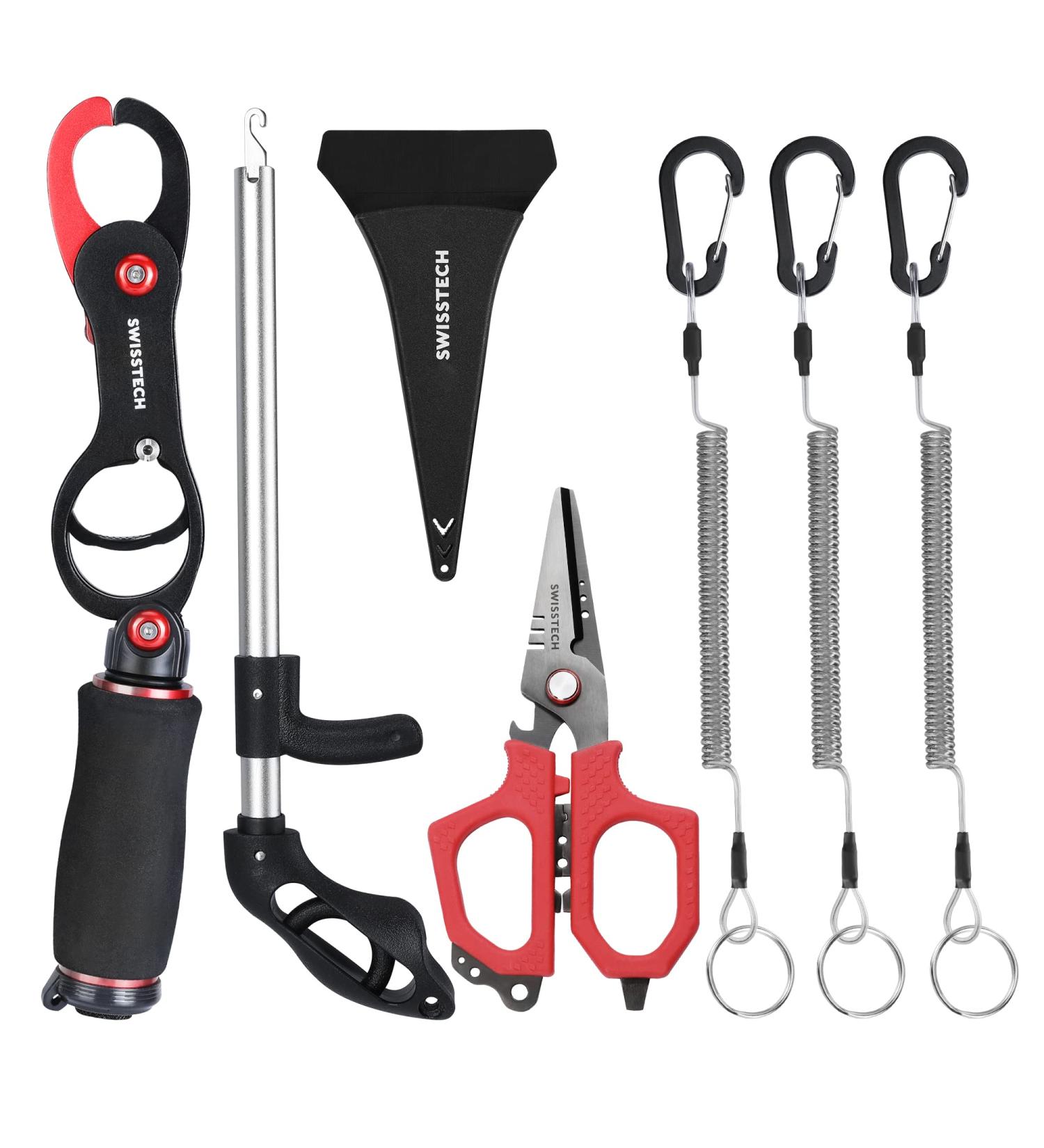 Swiss+Tech 3-Piece Fishing Tools Kit: Fish Lip Gripper, Braided Line Scissors, Hook Remover | Retractable Lanyard | Perfect Gifts for Anglers - Buy Online on GoSupps.com