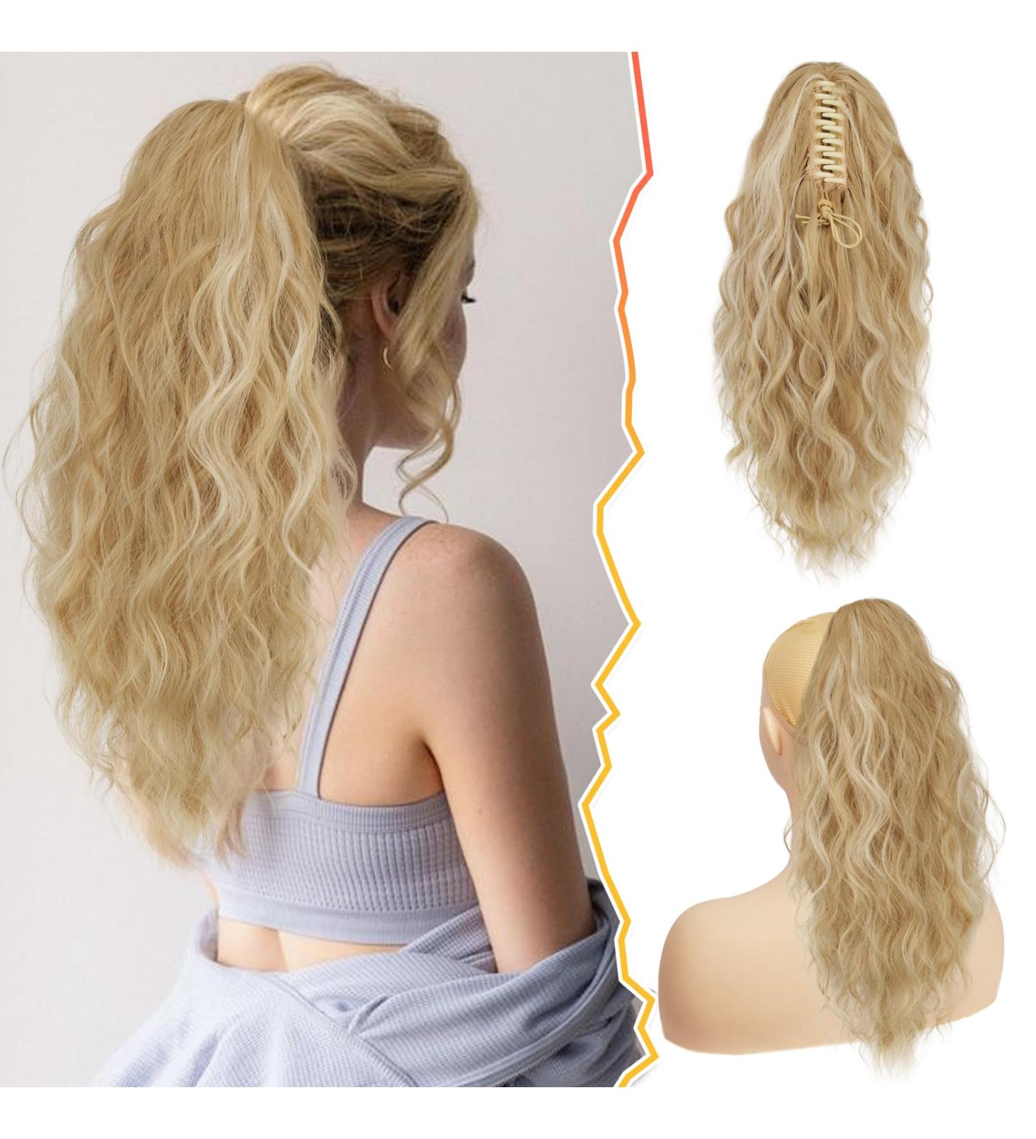 BARSDAR Blonde Ponytail Extension 18'' Synthetic Hairpiece for Women - Long Curly Wavy Multi Layered Claw Clip-on Fake Ponytail - Perfect for Daily & Party Wear (Sandy Blonde with Platinum Highlights) - Buy Online on GoSupps.com