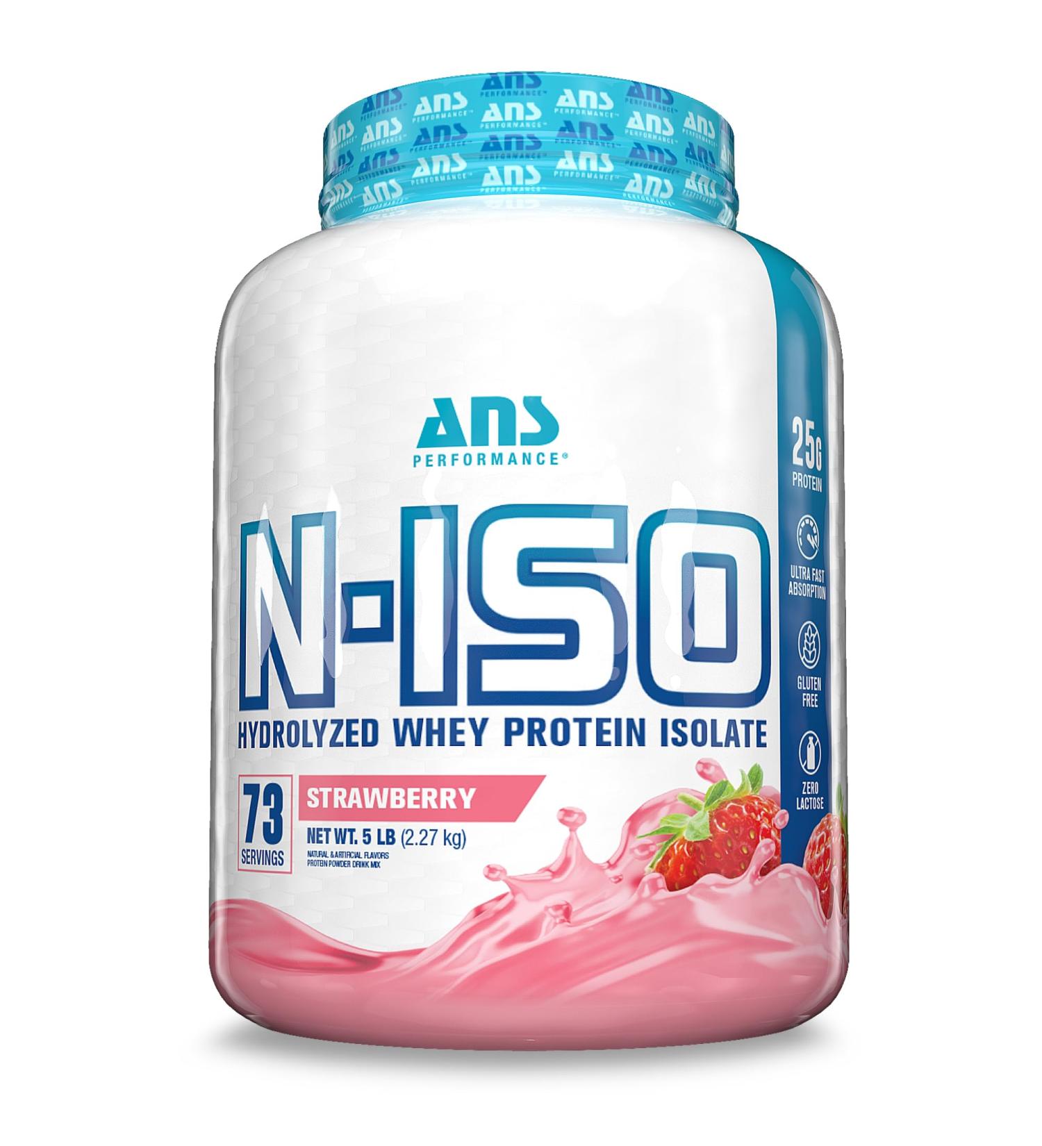 ANS Performance 100% Pure Hydrolyzed Whey Isolate Protein + BCAAs - 25g of Protein - Gluten Free Zero Lactose (Strawberry 5 lb) Strawberry 5 lb - Buy Online on GoSupps.com