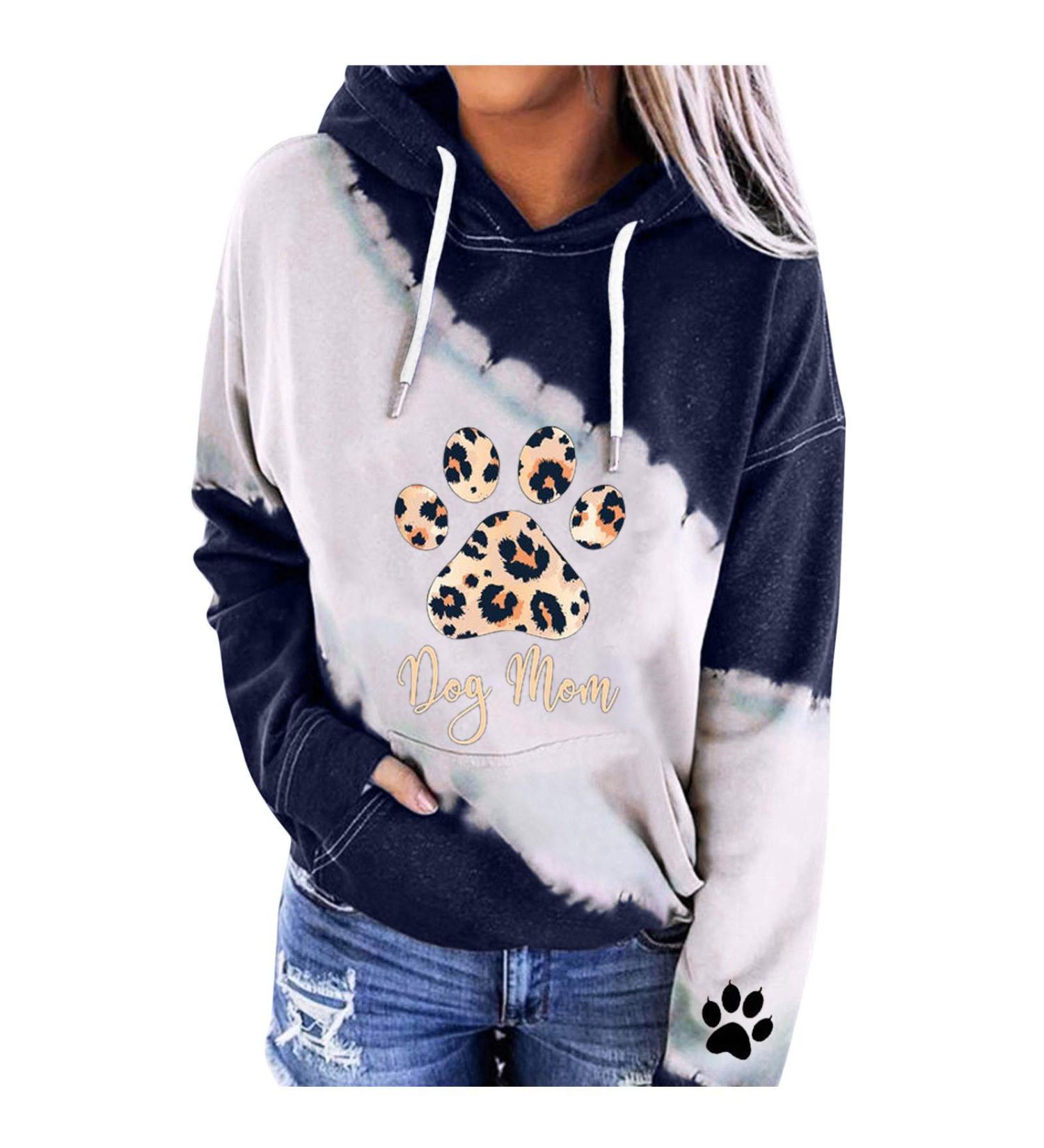 Dog Mom Sweatshirt for Women Hoodie Pullover - Cute Pets Dogs Paw Print - Funny Graphic - Size F 3X-Large - Buy Online on GoSupps.com