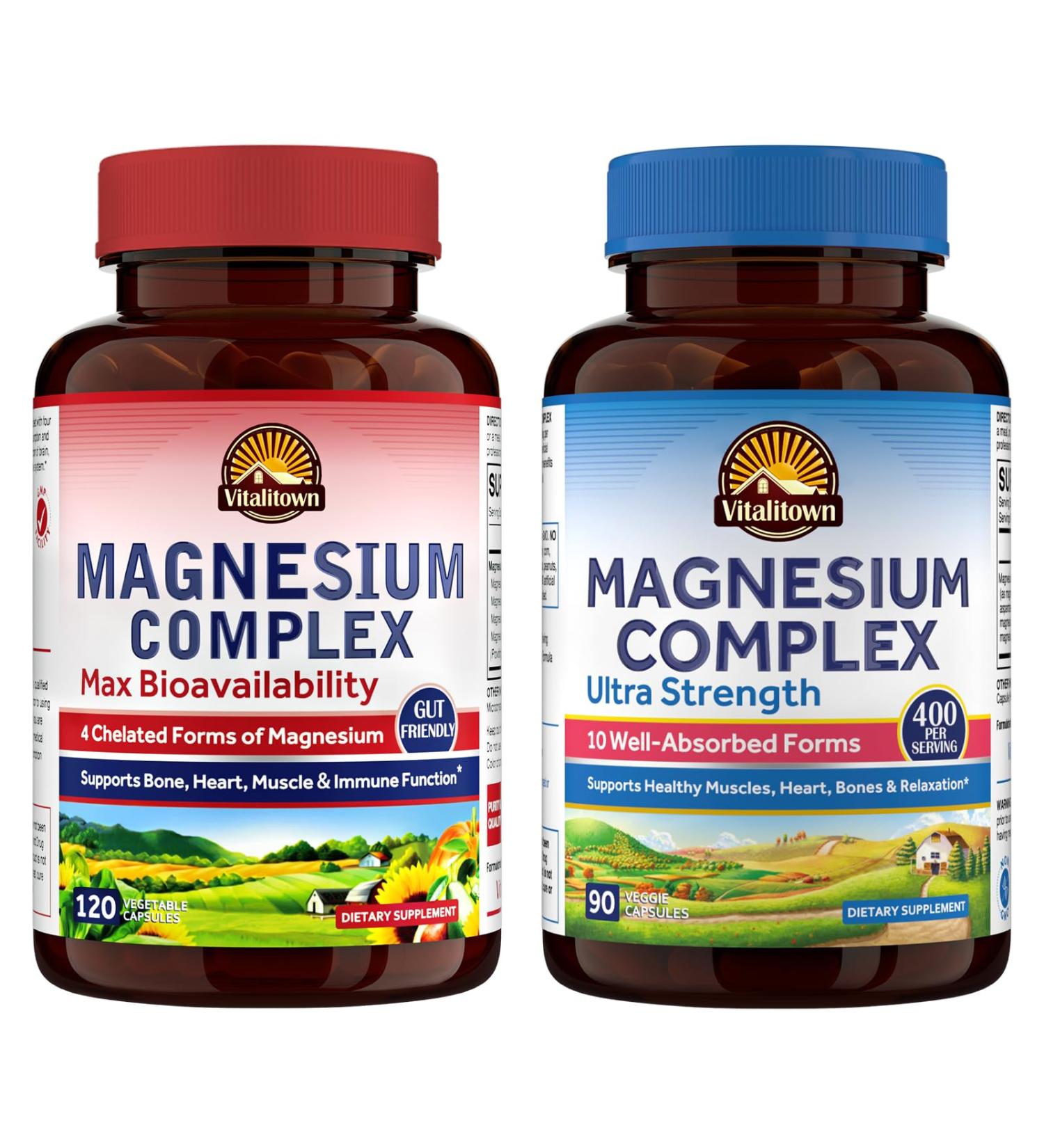 Vitalitown Ultimate Magnesium Bundle (Pack of 2) | Magnesium 4-in-1 Complex (Item 1) & Magnesium 10-in-1 Complex (Item 2) | 120 + 90 Capsules - Buy Online on GoSupps.com