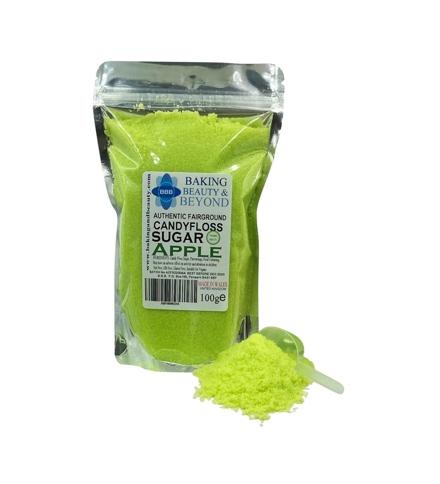 Baking Beauty and Beyond Premium Apple Flavour Cotton Candy Floss Sugar - 100g Bulk Floss Sugar with Natural Ingredients for Every Occasion - Buy Online on GoSupps.com