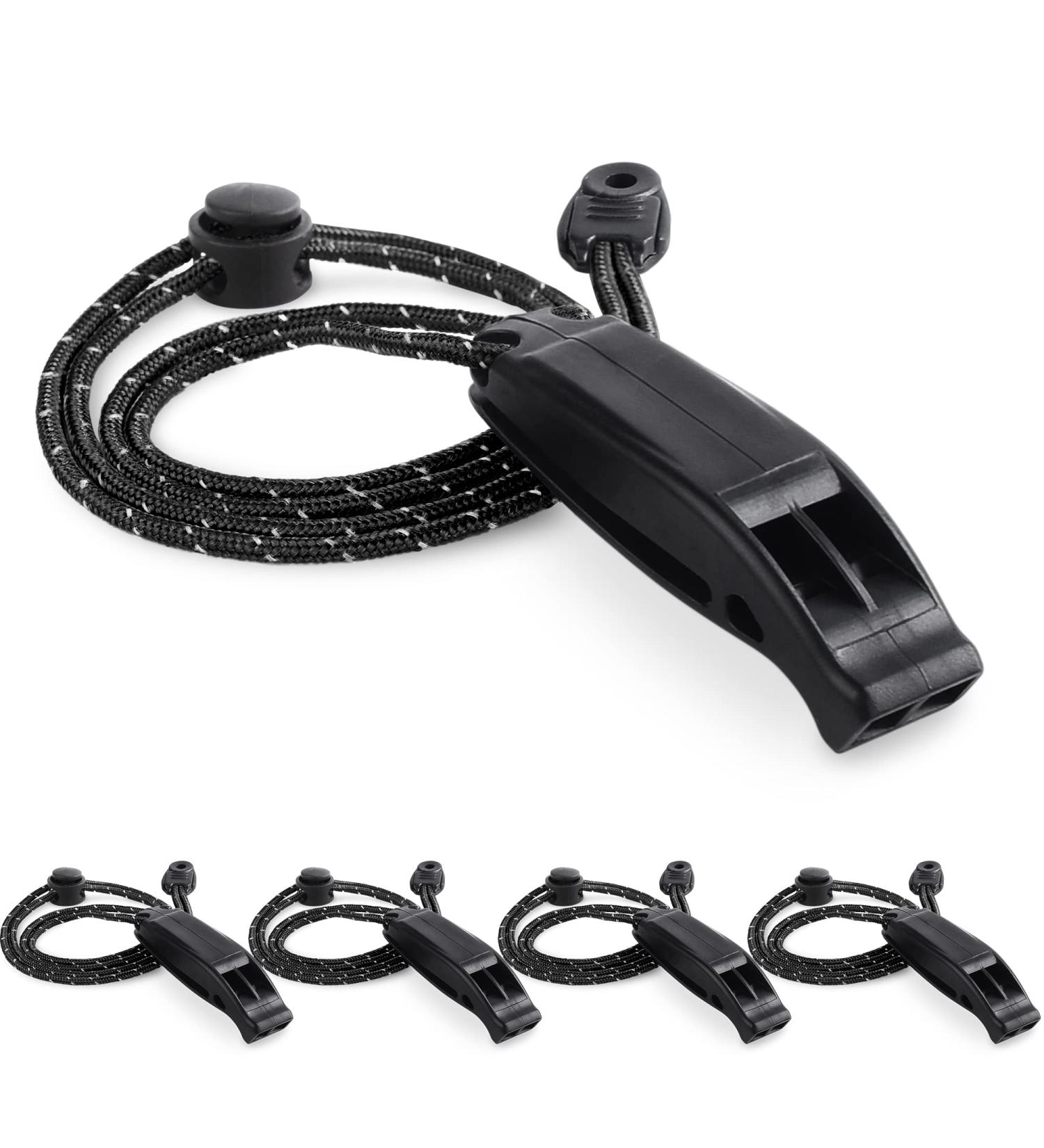 4-Pack Emergency Whistle with Adjustable Reflective Lanyard - Loud Rescue Whistles for Outdoor Survival - Hiking, Camping, Hunting, Fishing - Black (4 pcs) - Buy Online on GoSupps.com