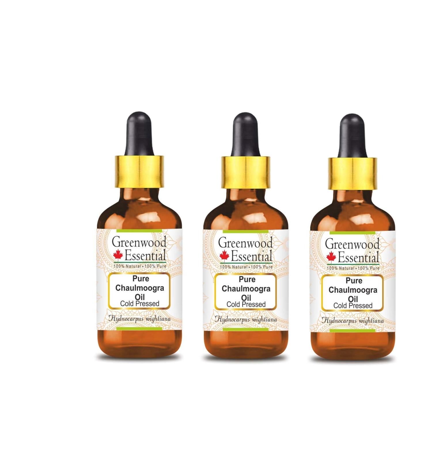 Greenwood Essential Natural CHAULMOOGRA Oil - 100ml X 3 (10 oz) | Pure Therapeutic Quality Cold-Pressed with Glass Dripper - International Shipping Available - Buy Online on GoSupps.com