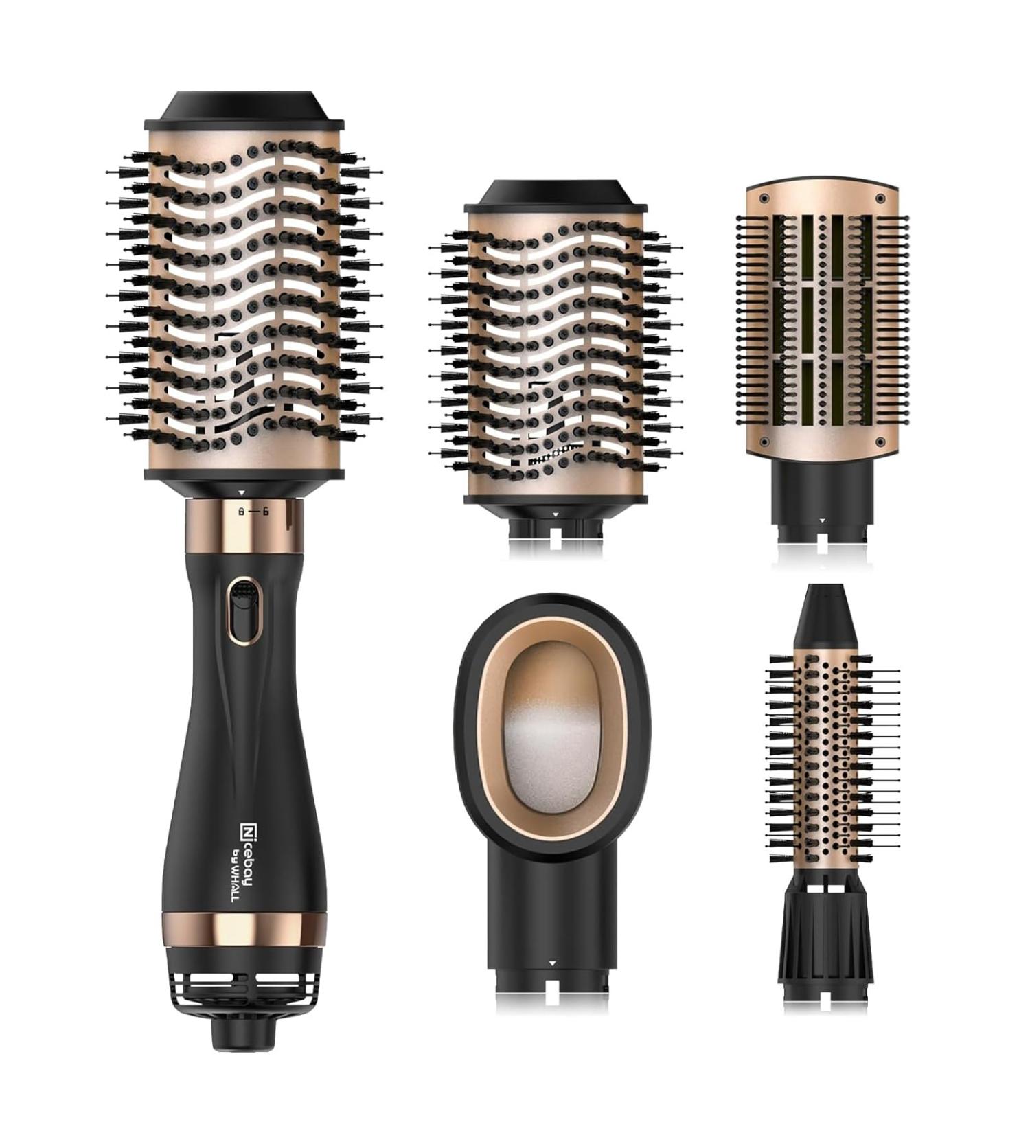 Nicebay Hair Dryer Brush - 3-in-1 Hot Air Brush for Straightening Drying & Curling | Adjustable Temperatures | Detachable Design | Black & Gold - Buy Online on GoSupps.com