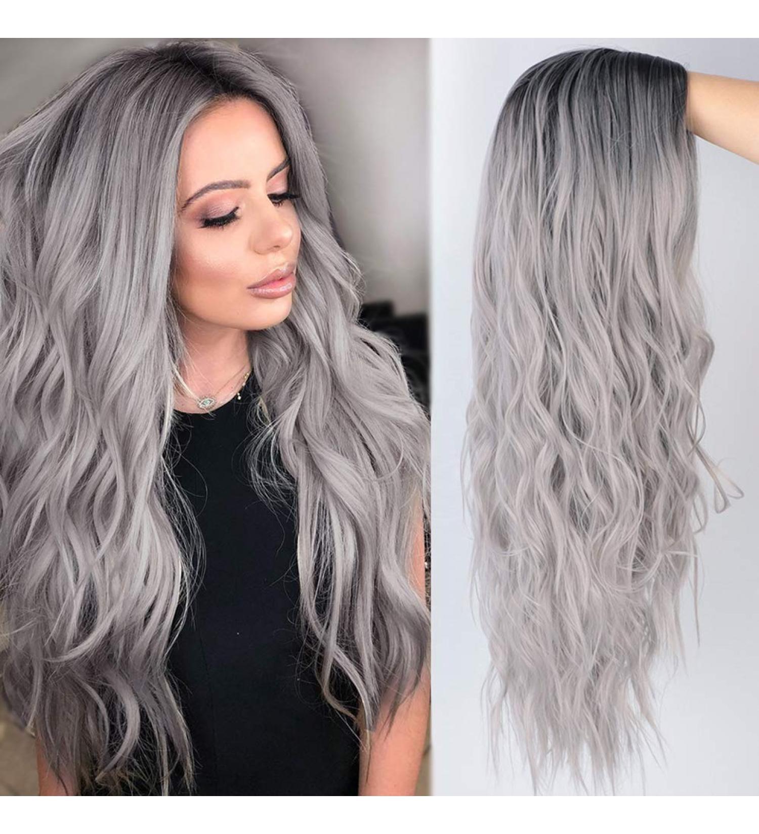 ColorfulPanda Ombre Grey Long Wavy Curly Wig for Women - Dark Roots Black - Cosplay & Daily Wear - Buy Online on GoSupps.com
