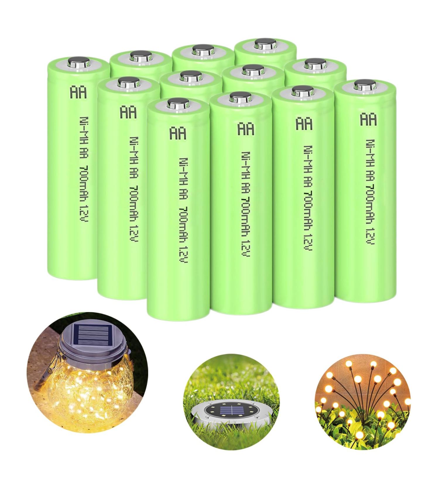 1.2V 700mAh NiMH Rechargeable AA Batteries - 12 Pack for Outdoor Solar Lights Garden String Lights & Pathway Lights | Eco-Friendly Power Solution - Buy Online on GoSupps.com