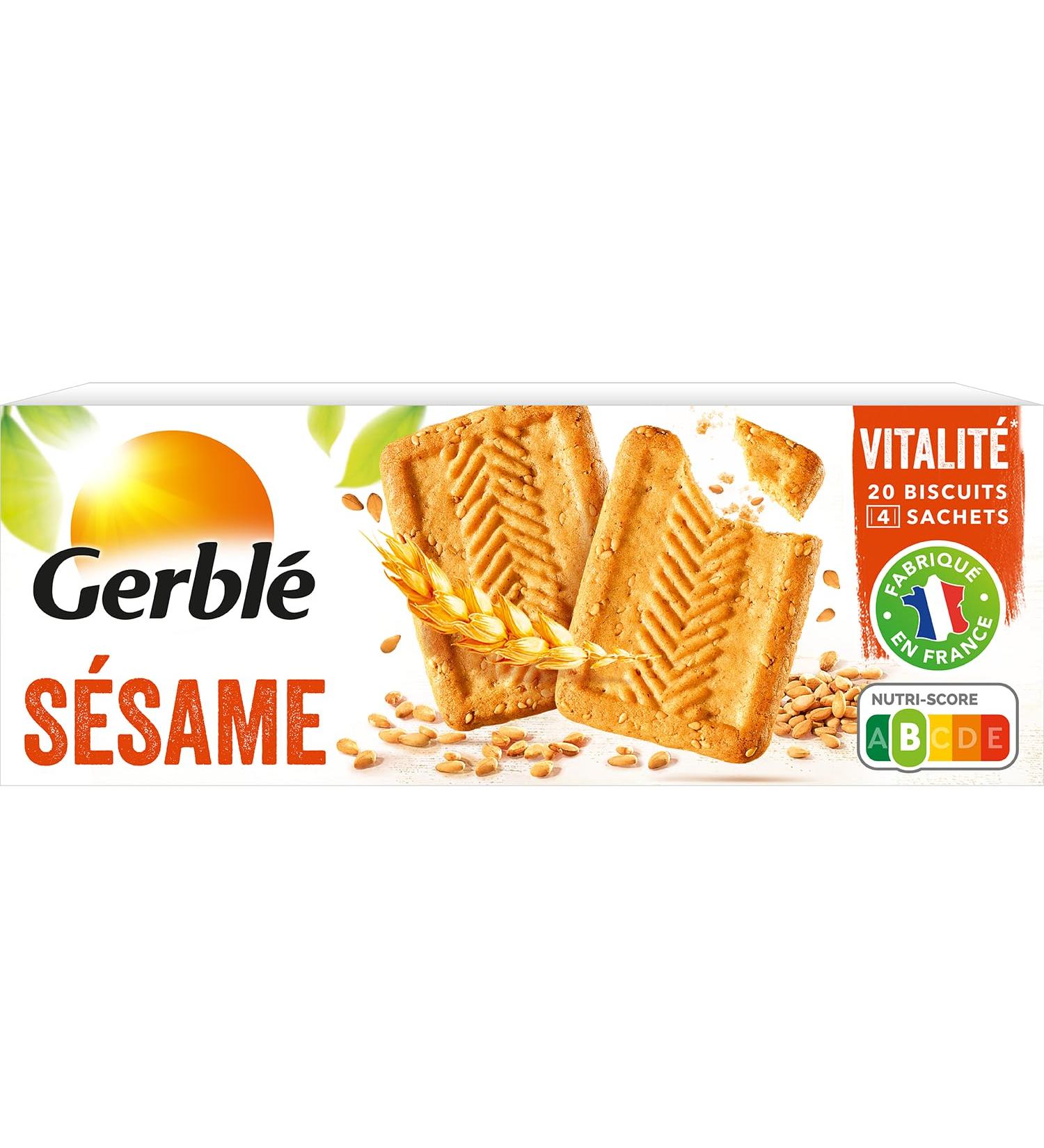 Gerbl Vitality Sesame Biscuits Light in sugars Without palm oil 4 Pouches of 5 - 20 cookies 230 g - Buy Online on GoSupps.com