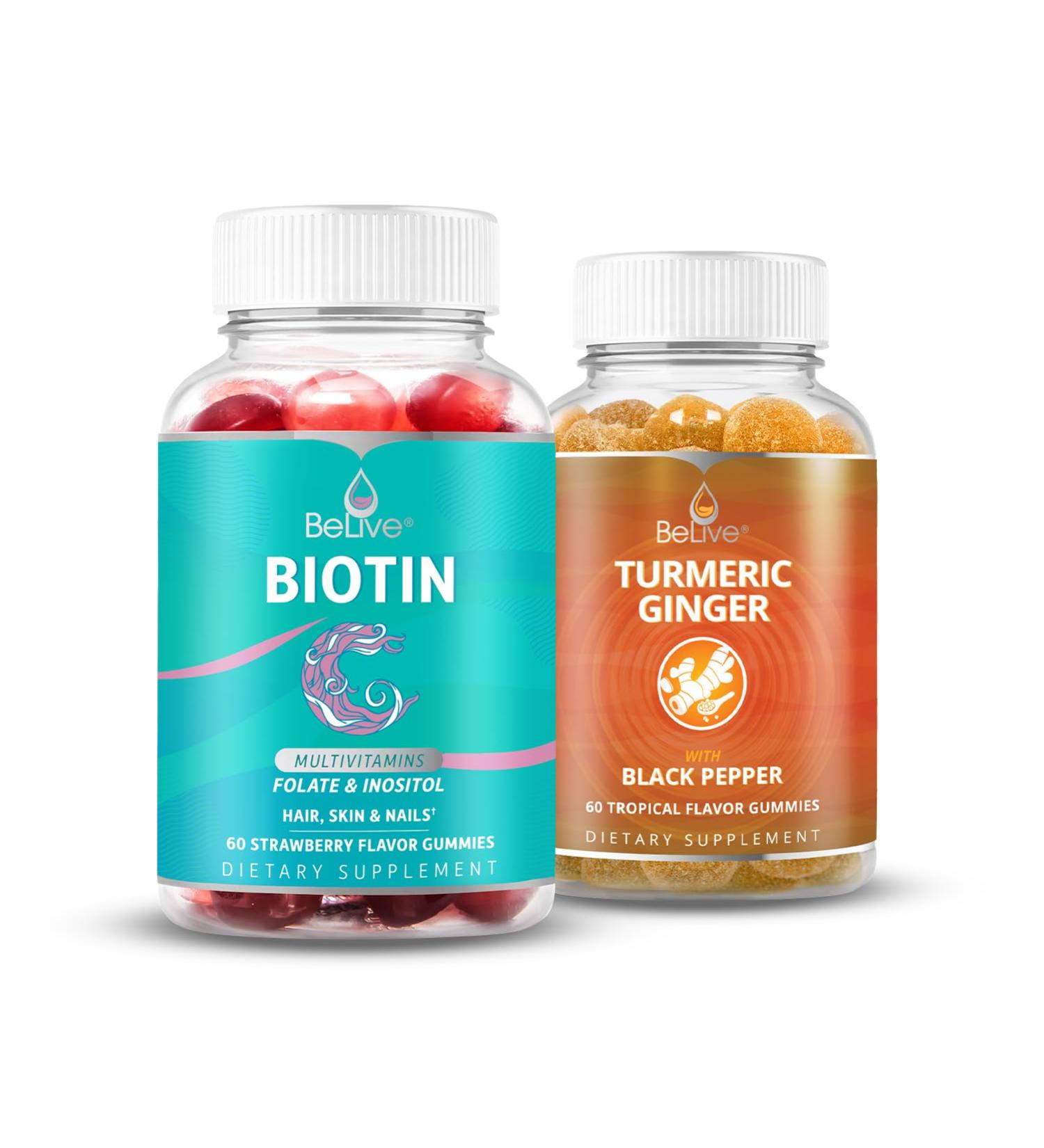 BeLive Biotin and Turmeric Gummies Supports Hair Growth Healthy Skin & Nails Immune Support and Mobility Support - Buy Online on GoSupps.com