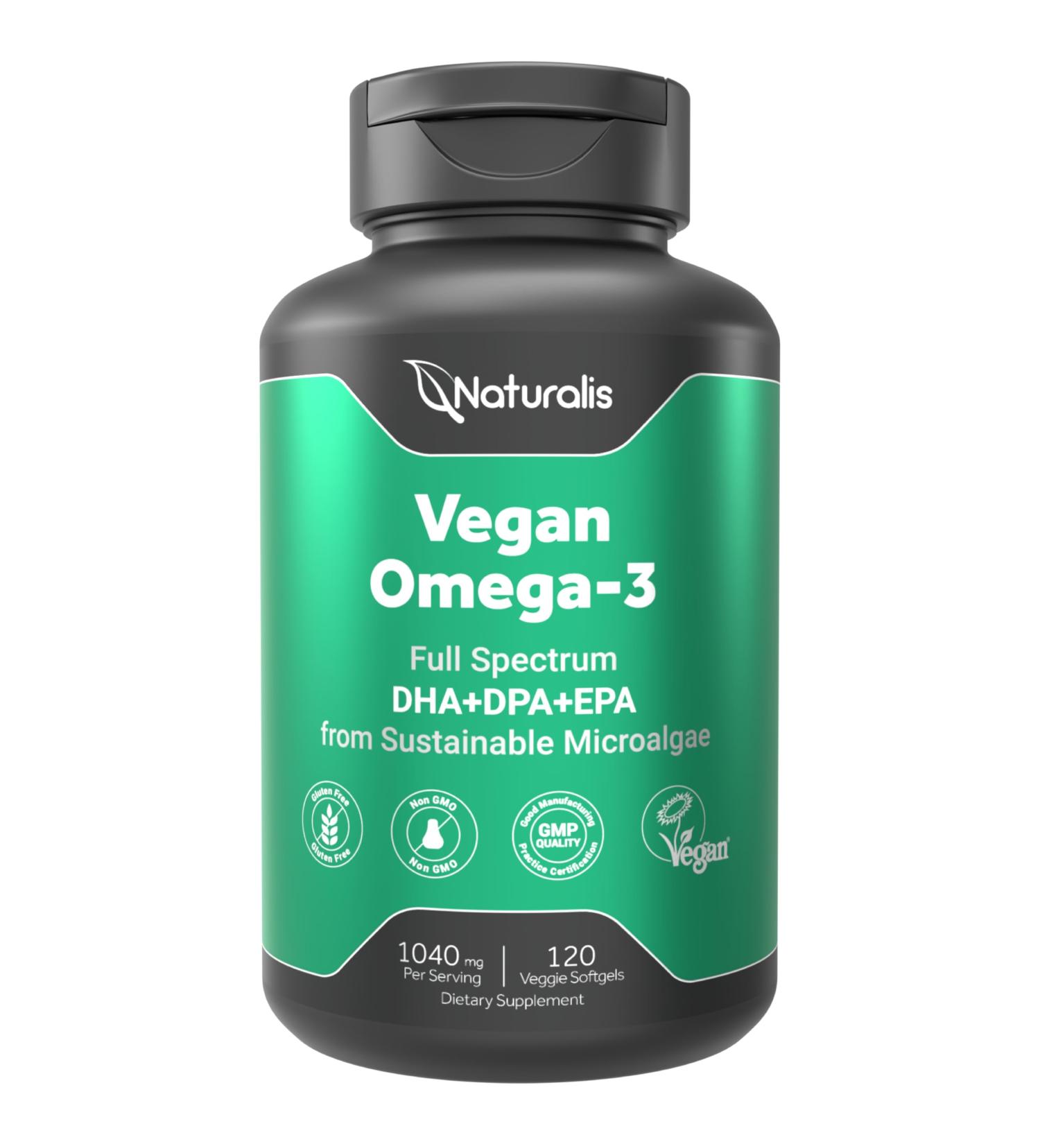 Naturalis Vegan Omega 3 DHA EPA & DPA from Algae | Vegan Society Certified Sustainably Sourced True Full Spectrum | 120 Veggie Softgels (Carrageenan Free) 120 Count (Pack of 1) - Buy Online on GoSupps.com