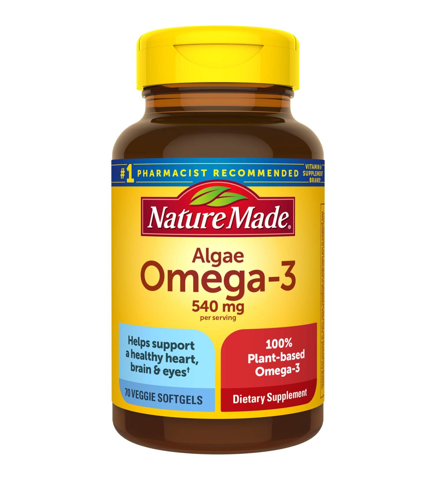 Nature Made Algae Omega 3 Supplement 540mg - 70 Vegetarian Softgels | Plant-Based for Heart, Brain, and Eye Support - Buy Online on GoSupps.com