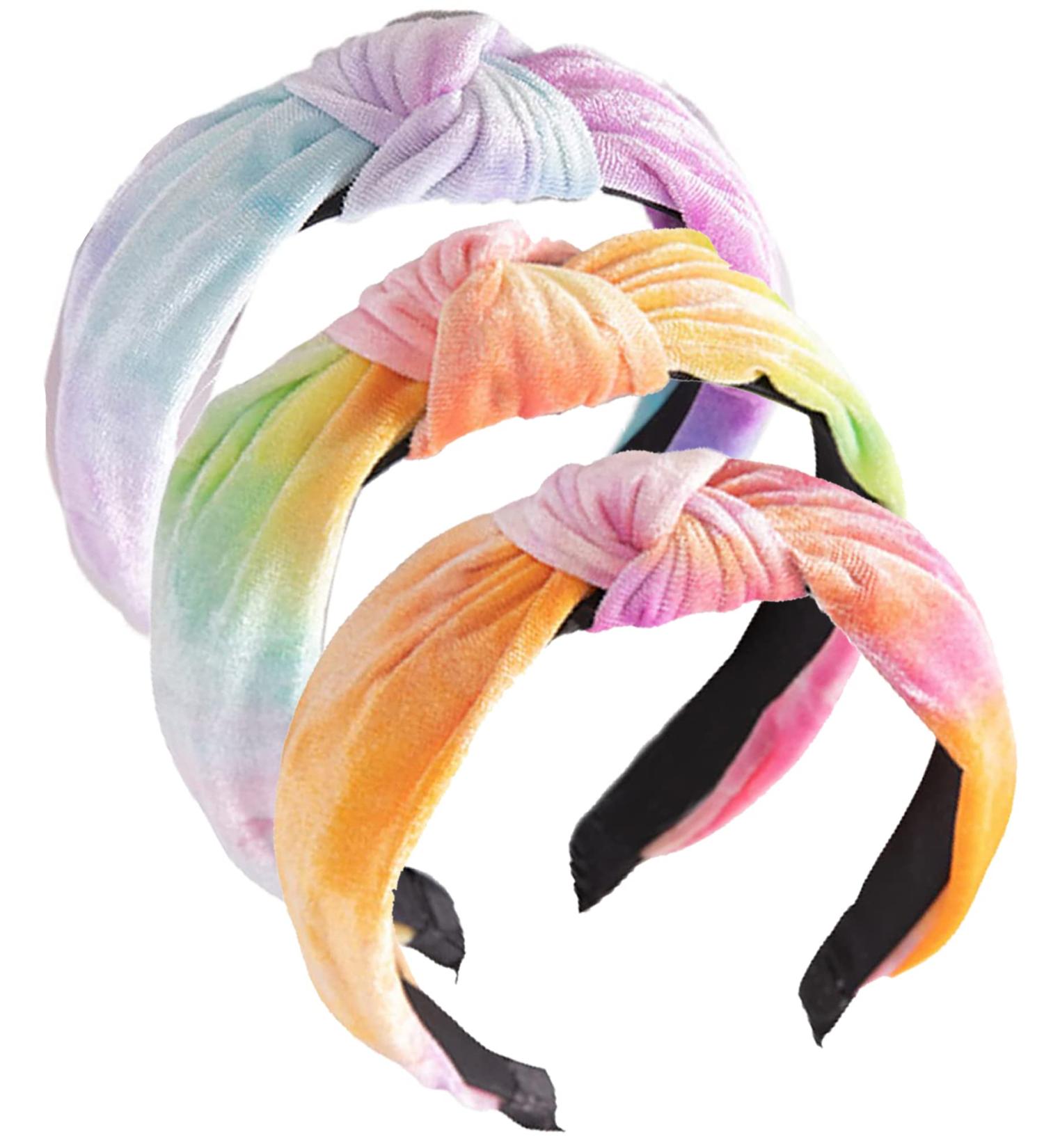 Women's & Girls Velvet Knot Headbands - Tie Dye Wide Turban Hair Accessories 3 Pack - Buy Online on GoSupps.com