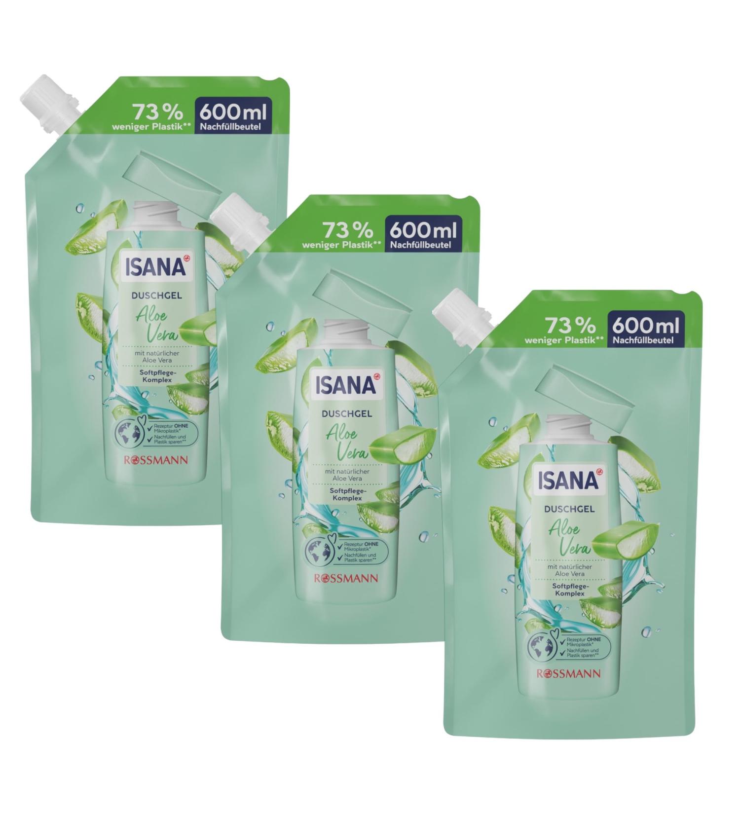 ISANA MED Pack of 3 Isana shower gel refills with aloe vera - 3 x 600 ml