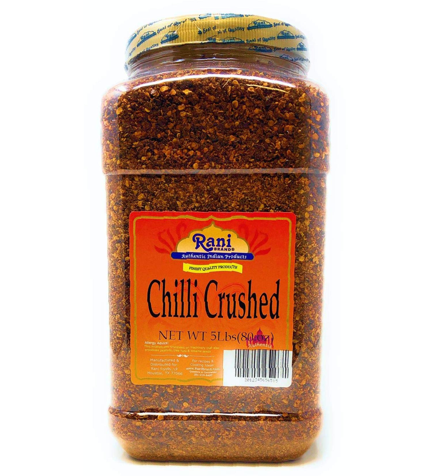 Rani Crushed Chilli (Pizza Type Cut) Indian Spice 80oz ( 5lbs) 2.27kg Bulk PET Jar All Natural | No Color Added | Gluten Friendly | Vegan | Non-GMO | No Salt or fillers Crushed Chilli (Jar) Net Wt. 80oz (5lbs) 2.27kg - Buy Online on GoSupps.com