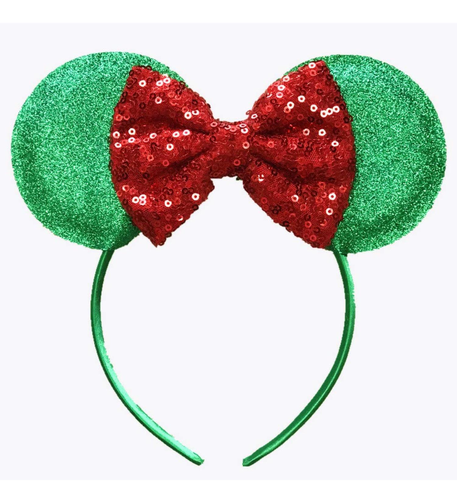 Glitter Mouse Ears Hair Hoop for Women/Girls - Butterfly Theme Headband for Birthday Party, Holiday, Park Photos - Green & Red Bow - Buy Online on GoSupps.com