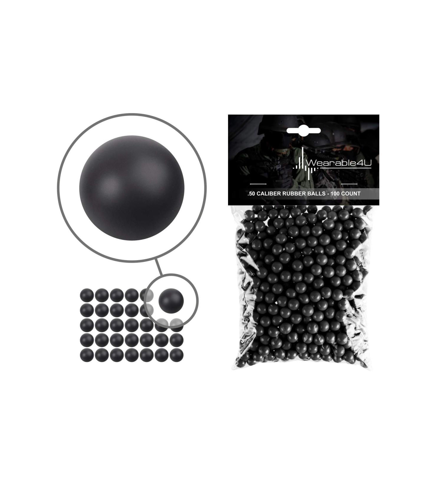 Wearable4U .50 Cal Rubber Balls x 100 - Reusable Training Soft Rubber Balls for Paintball Guns - Black - Buy Online on GoSupps.com