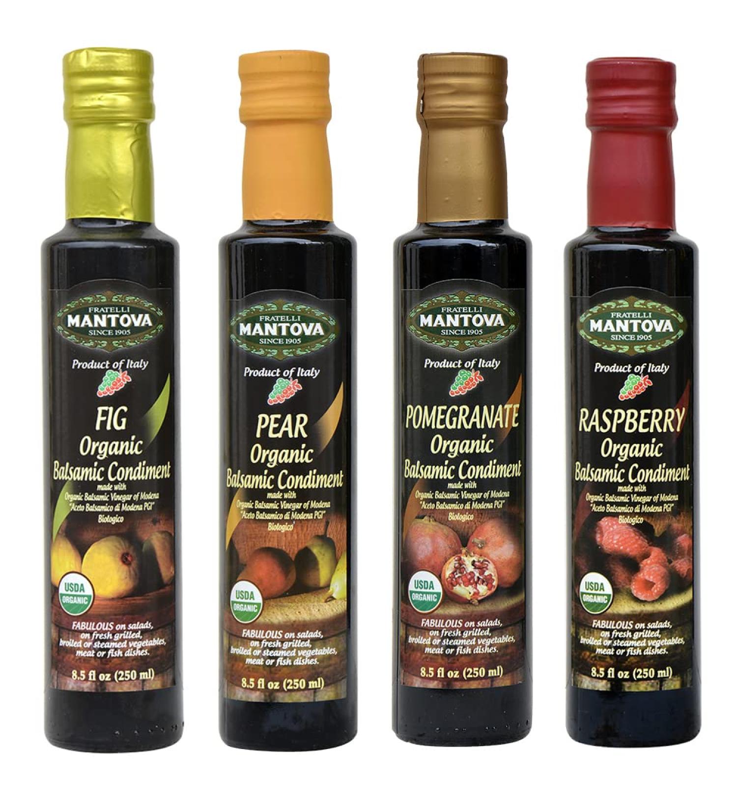Organic Flavored Balsamic Vinegar of Modena Variety Pack - Pomegranate, Pear, Fig, Raspberry (4 x 8.5 Fl Oz) - Perfect for Gifts, Pasta, Salad, Ice Cream, Cocktails - Buy Online on GoSupps.com