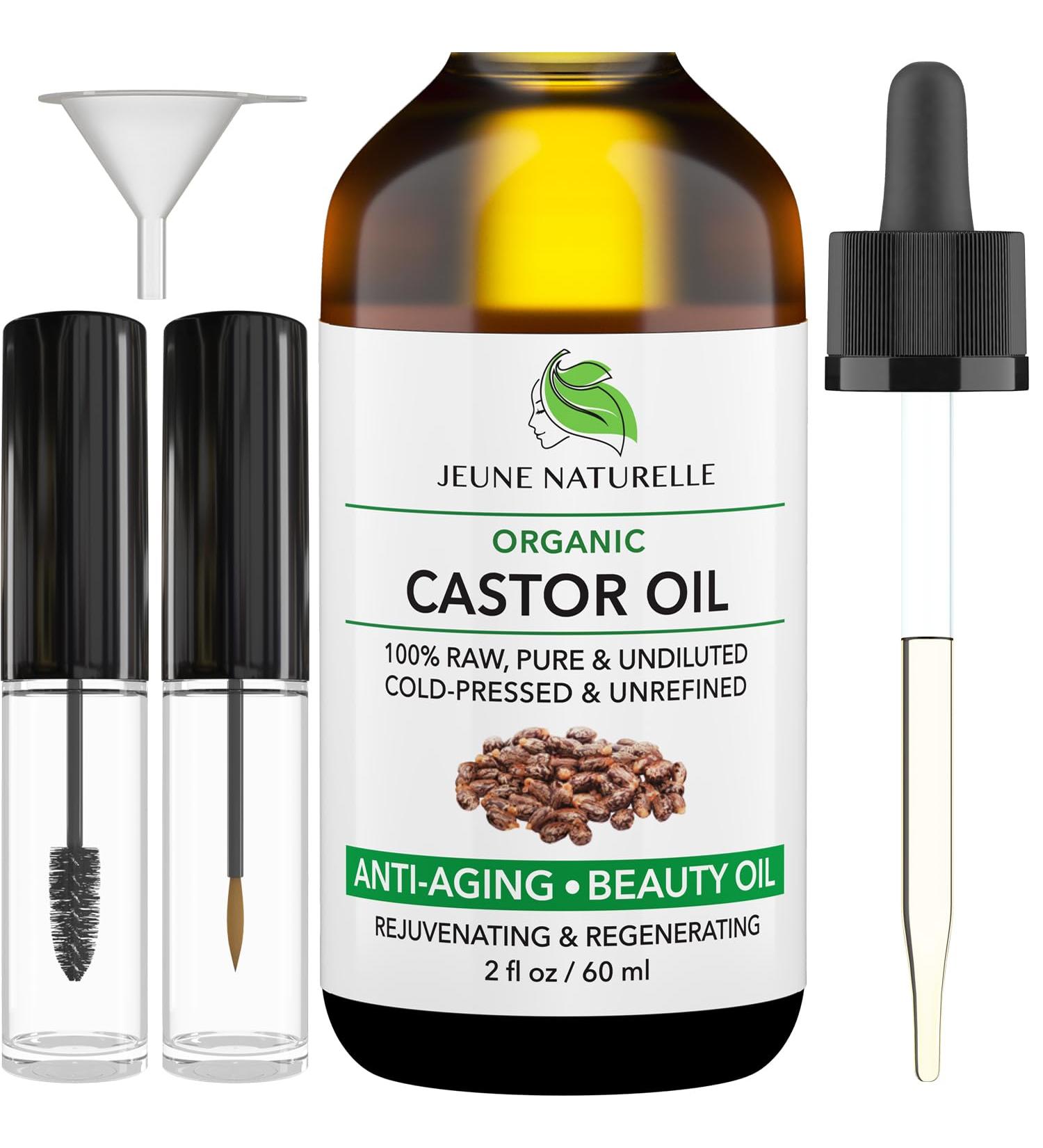 Jeune Naturelle Castor Oil Organic Cold Pressed Unrefined - 100% Pure Raw Virgin Undiluted for Hair Growth for Face Eyelashes Eyebrows Hexane Free Organic Castor Oil for Hair 2 oz 2 Fl Oz (Pack of 1) - Buy Online on GoSupps.com