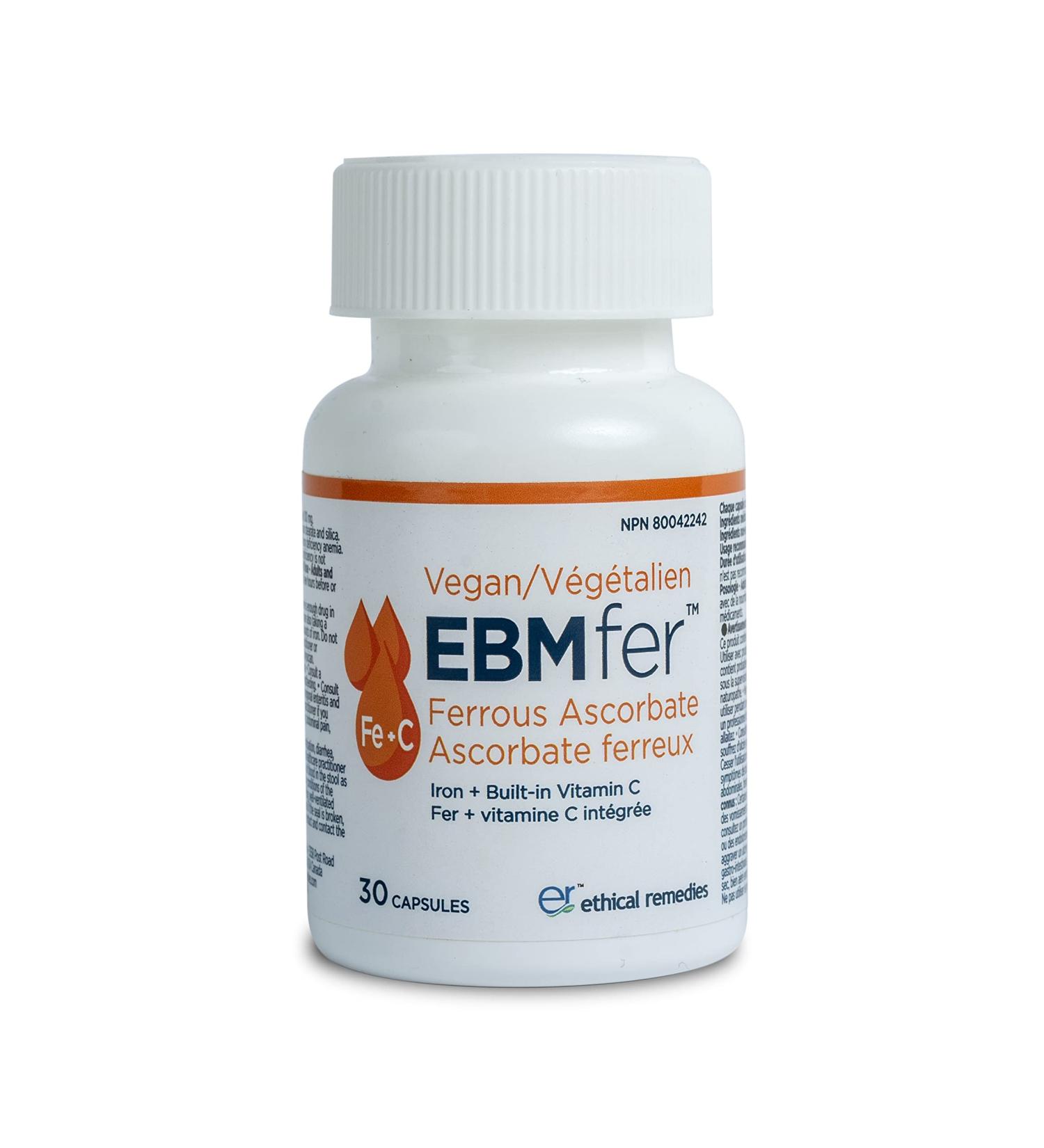 EBMfer 100mg Iron with Vitamin C - High Potency Vegan Capsules | Gentle on Stomach | 30 Count - Buy Online on GoSupps.com