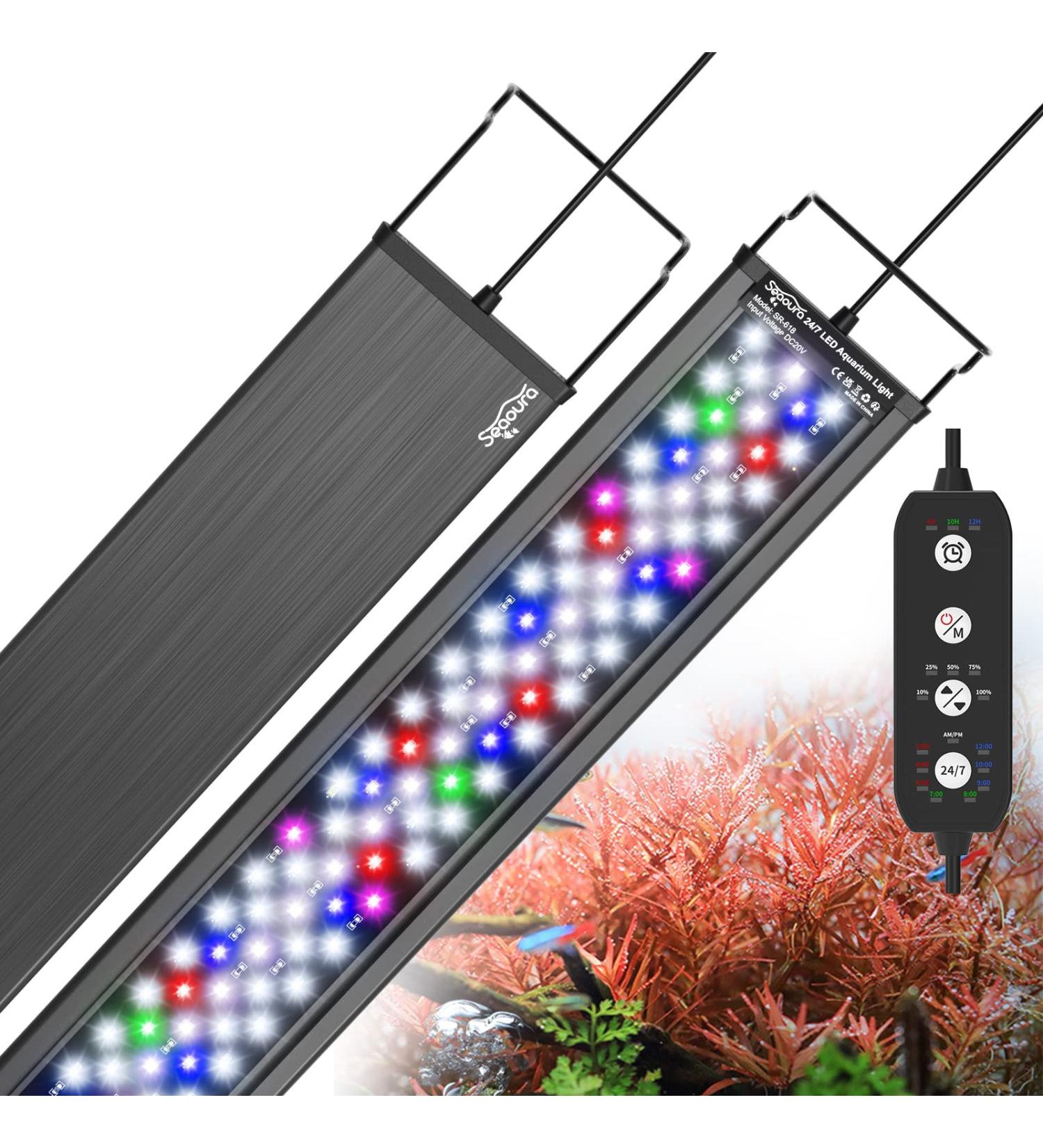 SEAOURA 24/7 Mode LED Aquarium Light | Full Spectrum Fish Tank Light with Timer & Auto On/Off | 42W for 48-54 inch Tank | 7 Colors, Adjustable Brightness, 3 Modes | Freshwater Plant Growth - Buy Online on GoSupps.com