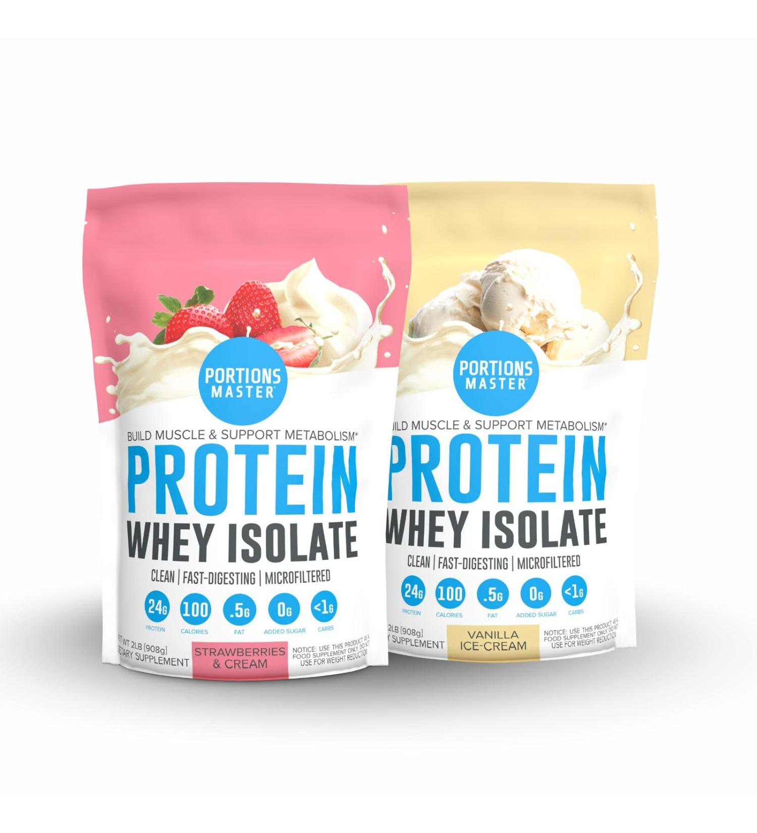 Portions Master CFM Whey Isolate Protein Powder 2-Pack Vanilla Ice Cream & Strawberries and Cream Flavors - Buy Online on GoSupps.com