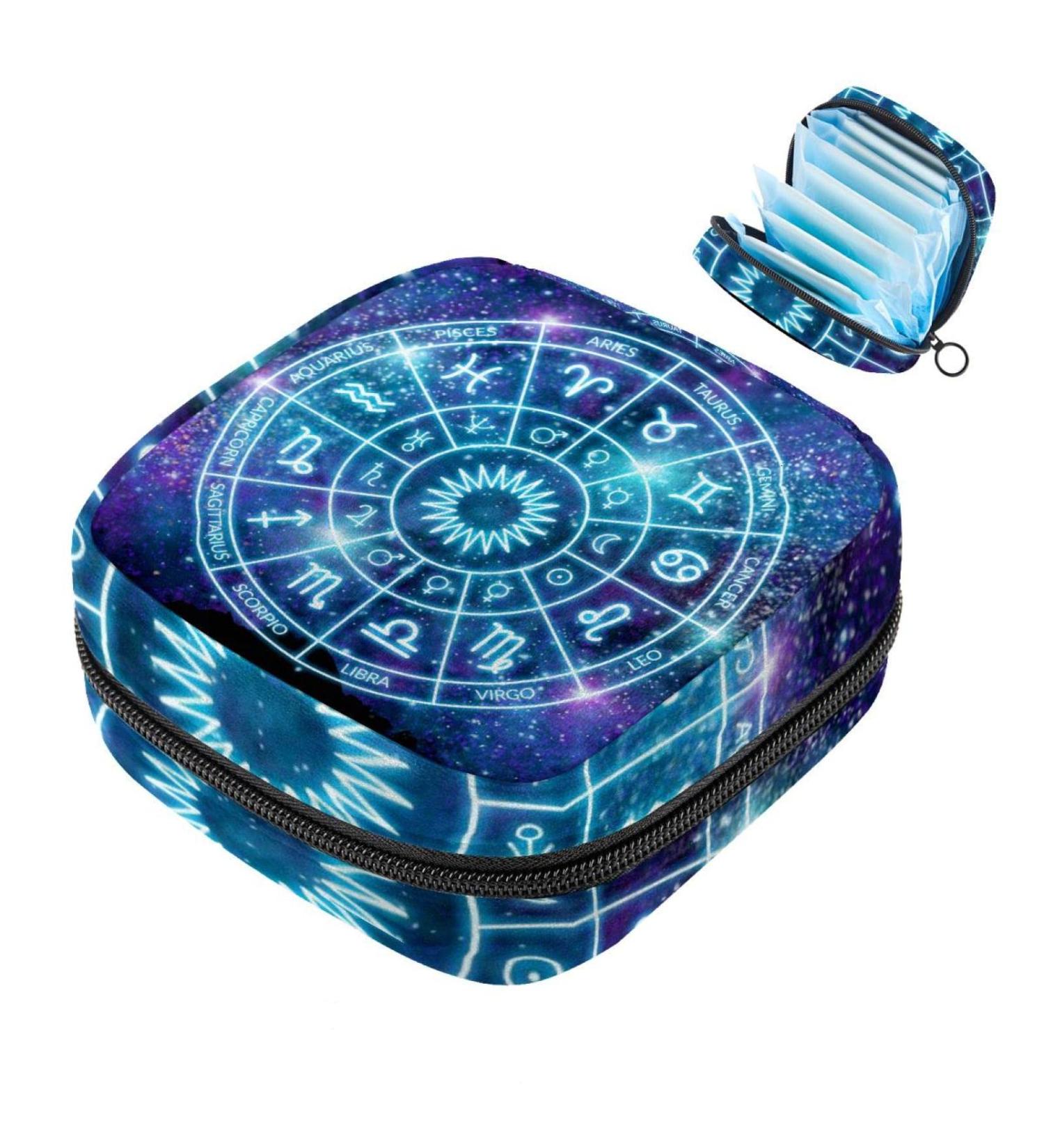 Zodiac Circle Menstruation Pad Bag with Zipper | Women's Tampon & Napkin Collection Bag - Cosmos Pattern - Buy Online on GoSupps.com