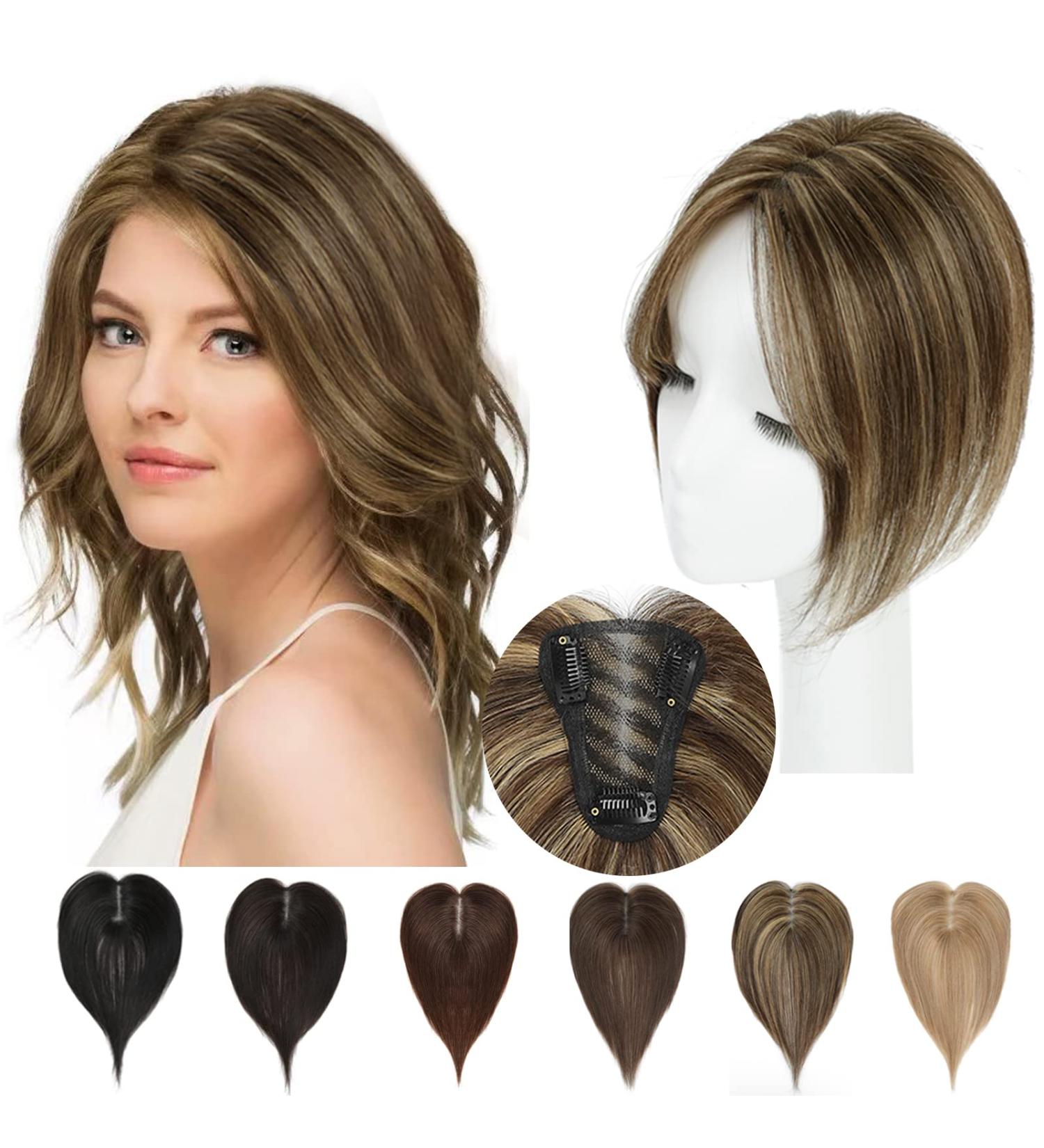 SARO-UP 10 Real Human Hair Clip-In Hair Topper for Women with Thinning Hair - Medium Brown & Honey Blonde (P4/27) - Hair Extensions for Thinning Hair/Hair Loss - Buy Online on GoSupps.com