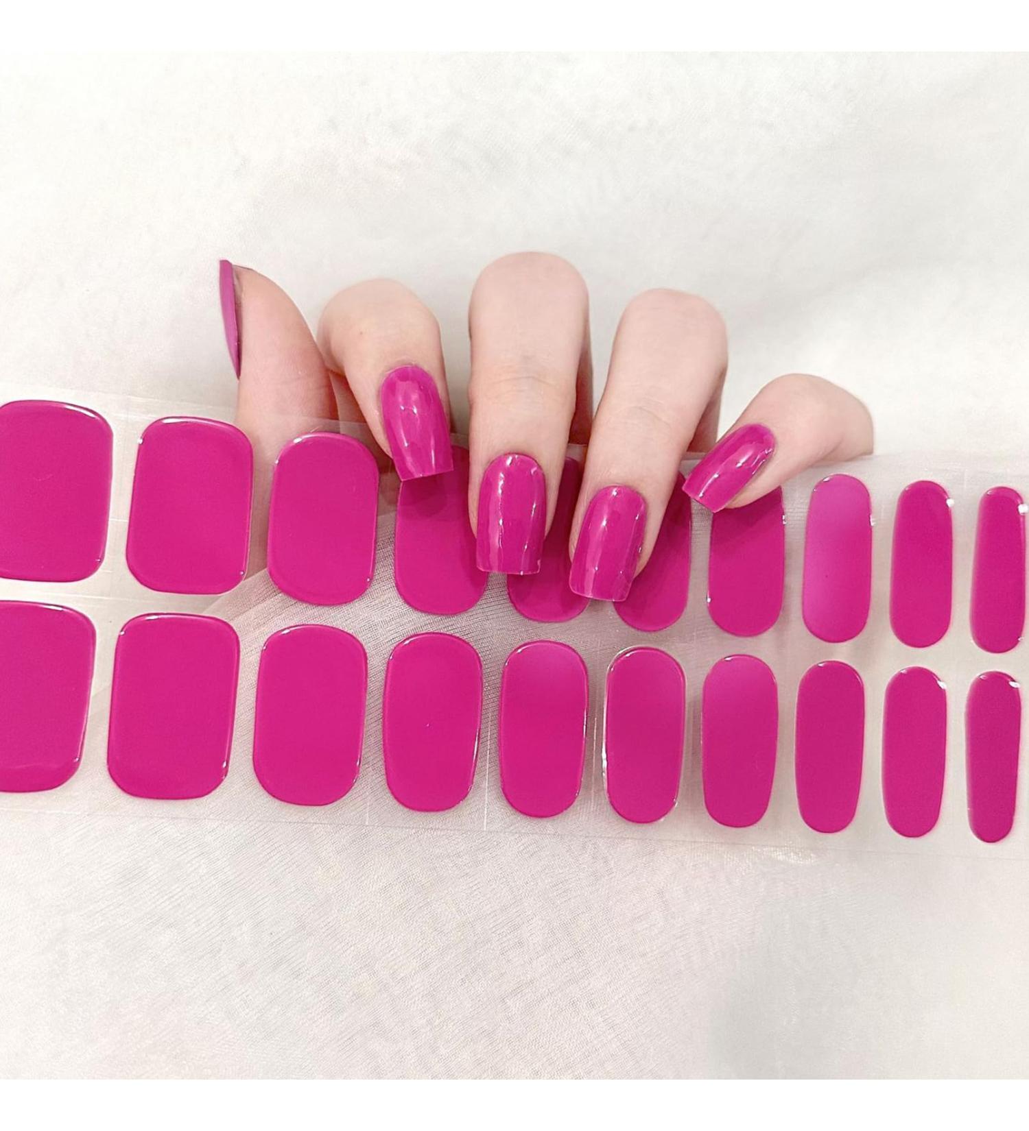 Semi Cured Gel Nail Strips - 22 Stickers, Self-Adhesive & Salon-Quality French Tip Manicure Wraps - Magenta-97 - Buy Online on GoSupps.com