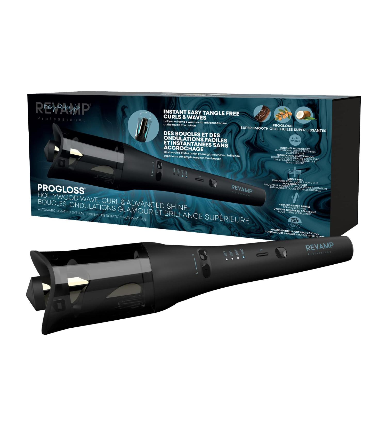 Revamp Progloss Hollywood Automatic Curling Iron - 1 Inch Rotating Curling Iron with Ceramic Barrel & Hydrating Ionic Jets for Frizz-Free Shine - Buy Online on GoSupps.com