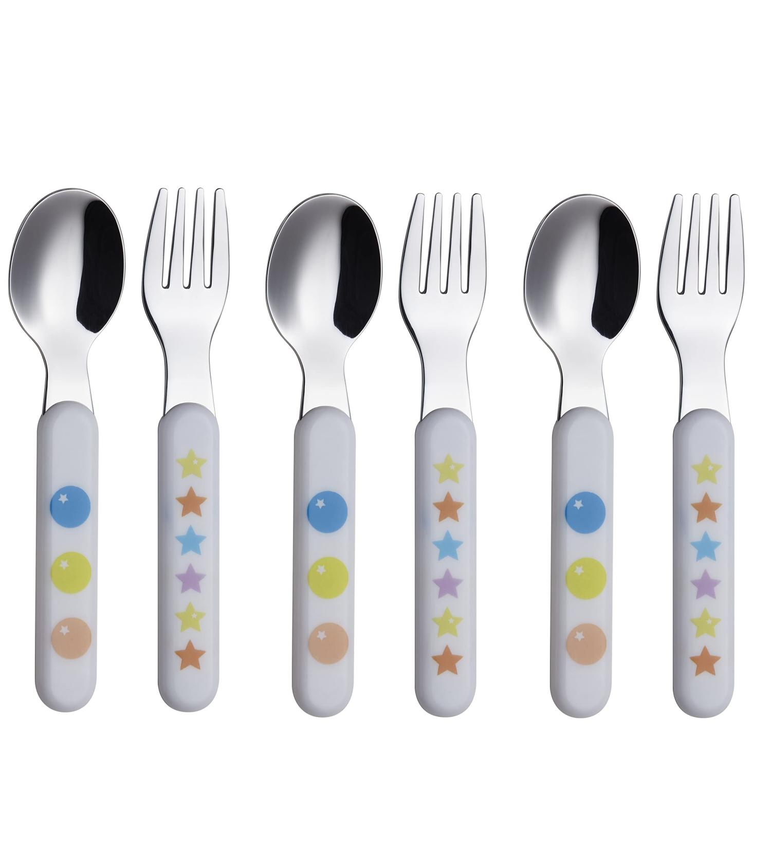 EXZACT Kids Cutlery Set - Stainless Steel Toddler Children's Cutlery - BPA Free, Dishwasher Safe - Stars & Dots Design - 6pcs (3 Forks + 3 Spoons) - Buy Online on GoSupps.com