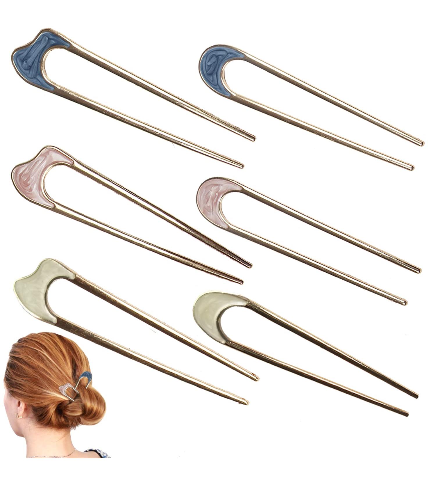 6 Pieces Metal U Shaped Hair Pins - Vintage Hair Sticks for Stylish Hairdos | French Hair Pin Hairstyle Accessory for Women and Girls - Buy Online on GoSupps.com